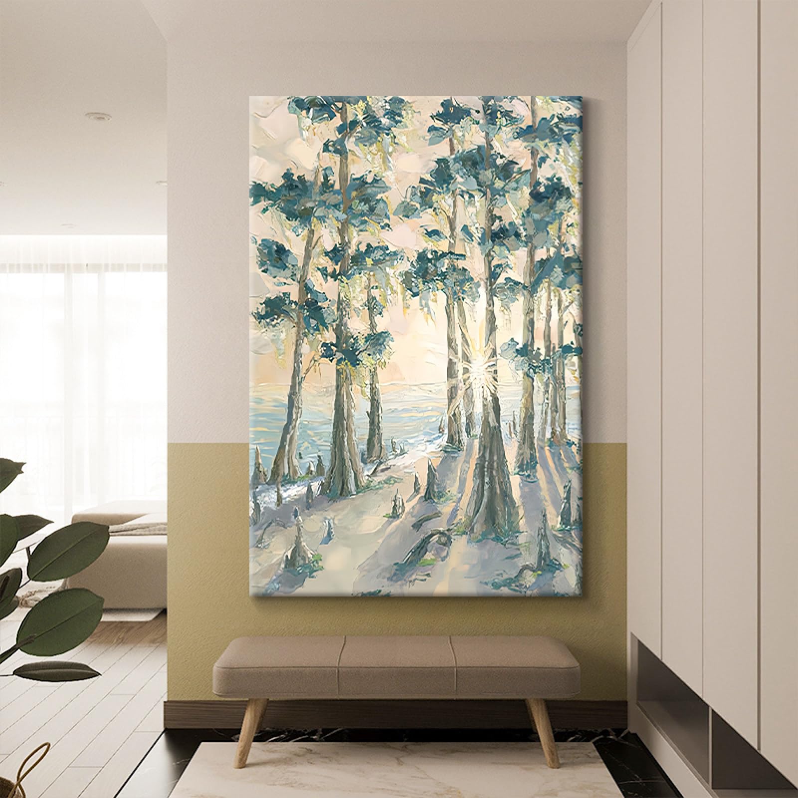 Peinture à l'huile lever de soleil pour réchauffer l'ambiance et décorer un grand mur de salon