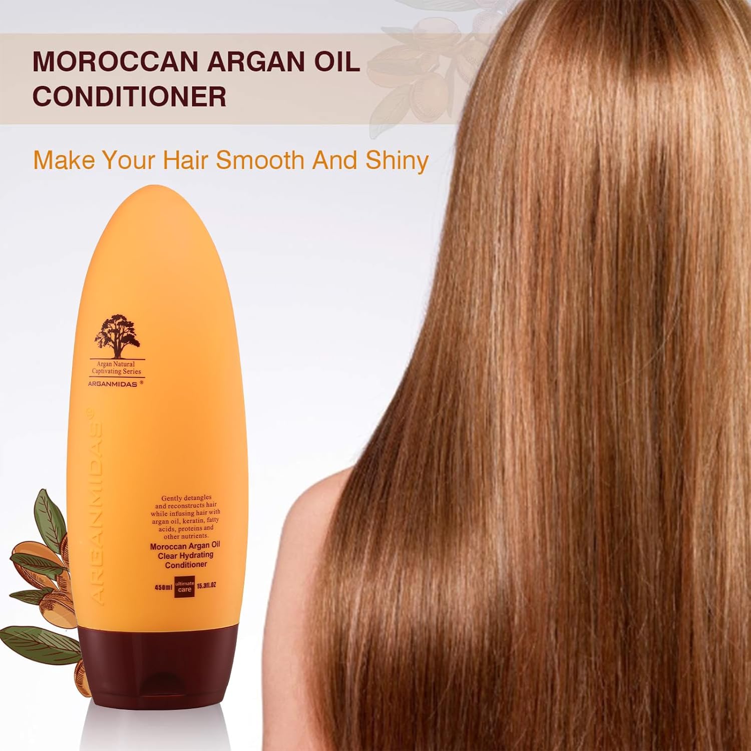 ARGANMIDAS Hair Conditioner, 15.3 Fl Oz Sulfate-Free Hair Conditioner Smooth and Clear Hydrating, Argan Oil Daily Moisture Deep Conditioner for Color Treated Hair, Repair Dry Damaged and Frizzy Hair