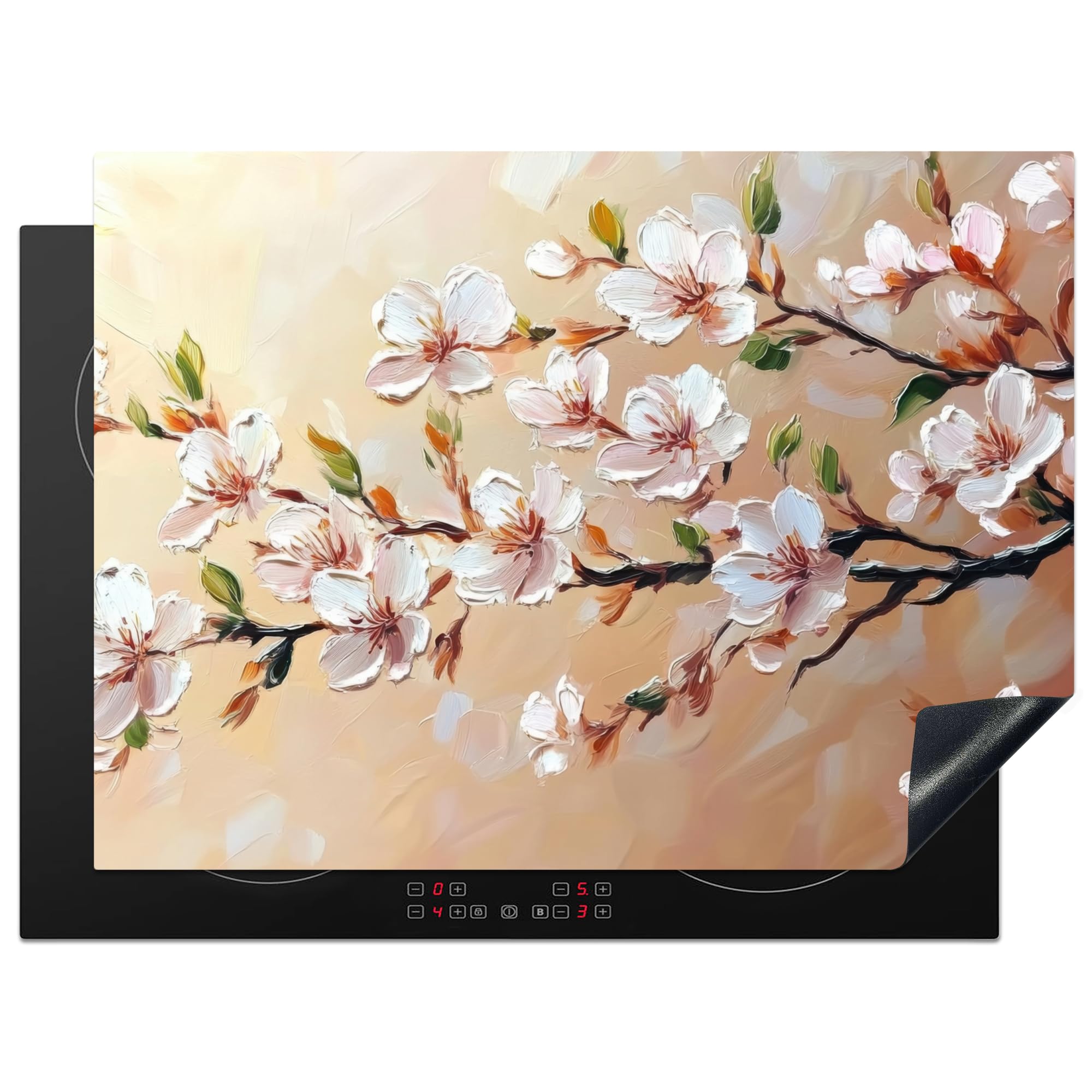 KitchenYeah© Induction Hob Protector Mat 20.5"x27.6" / 70x52 cm Cooker Top Protectors Cover Ceramic Covers Electric Hobs Vinyl Blossom Branches - Picturesque - Pink