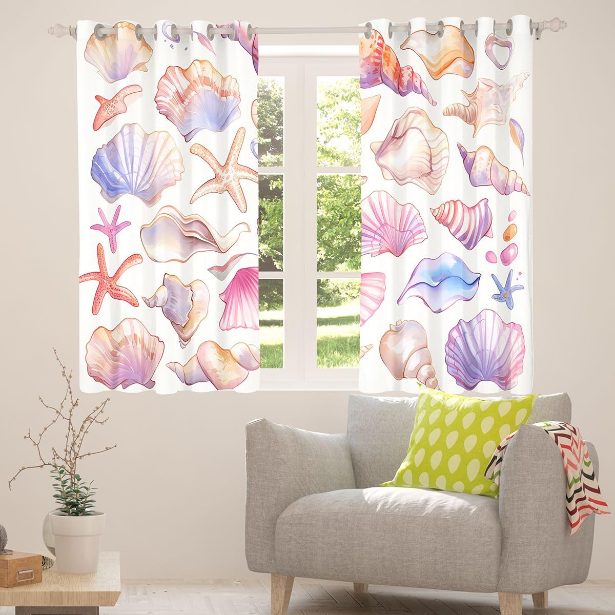 Homemissing Tende oscuranti con stelle marine e spiaggia per camera da letto e soggiorno, tende oscuranti con conchiglie, tendaggi per finestre, spiaggia costiera, oceano, 2 pannelli, 167,6 x 228,6 cm