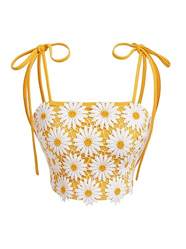 WDIRARA Boho Crop Top Cami Top - X-Small - Yellow