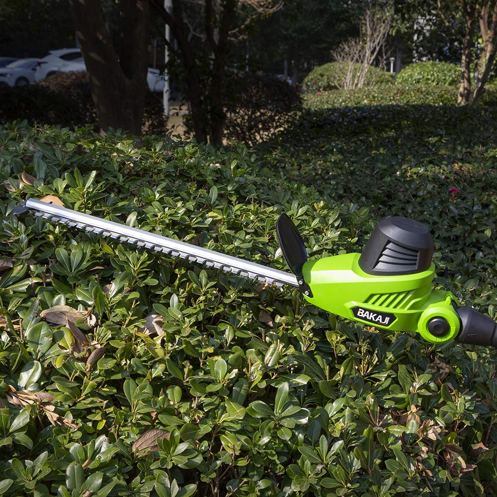 BAKAJI Cortasetos telescópico eléctrico con Varilla Extensible, tamaño setos Hoja 41 cm con inclinación, Hoja Ajustable, Mantenimiento del jardín, cortabordes (460 W hasta 240 cm)