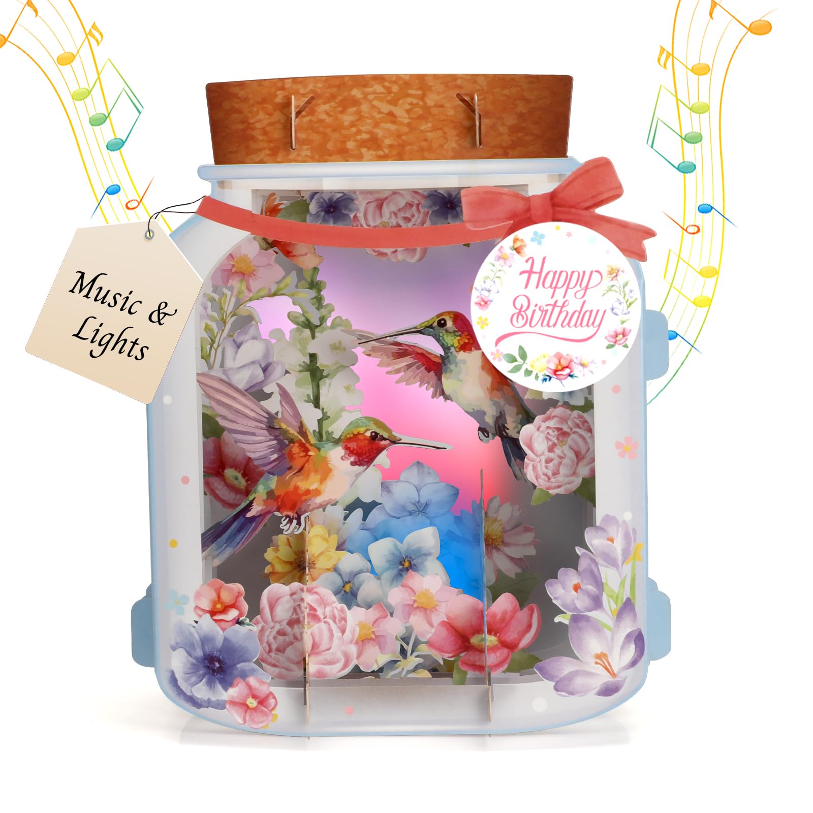 Musik-Geburtstagskarte, 3D Kolibri Geburtstagskarte mit Musik und Licht für Frau, Happy Birthday Pop-up Singende Karte Geburtstag für Frau, Mädchen, Freundin, Mutter, Damen