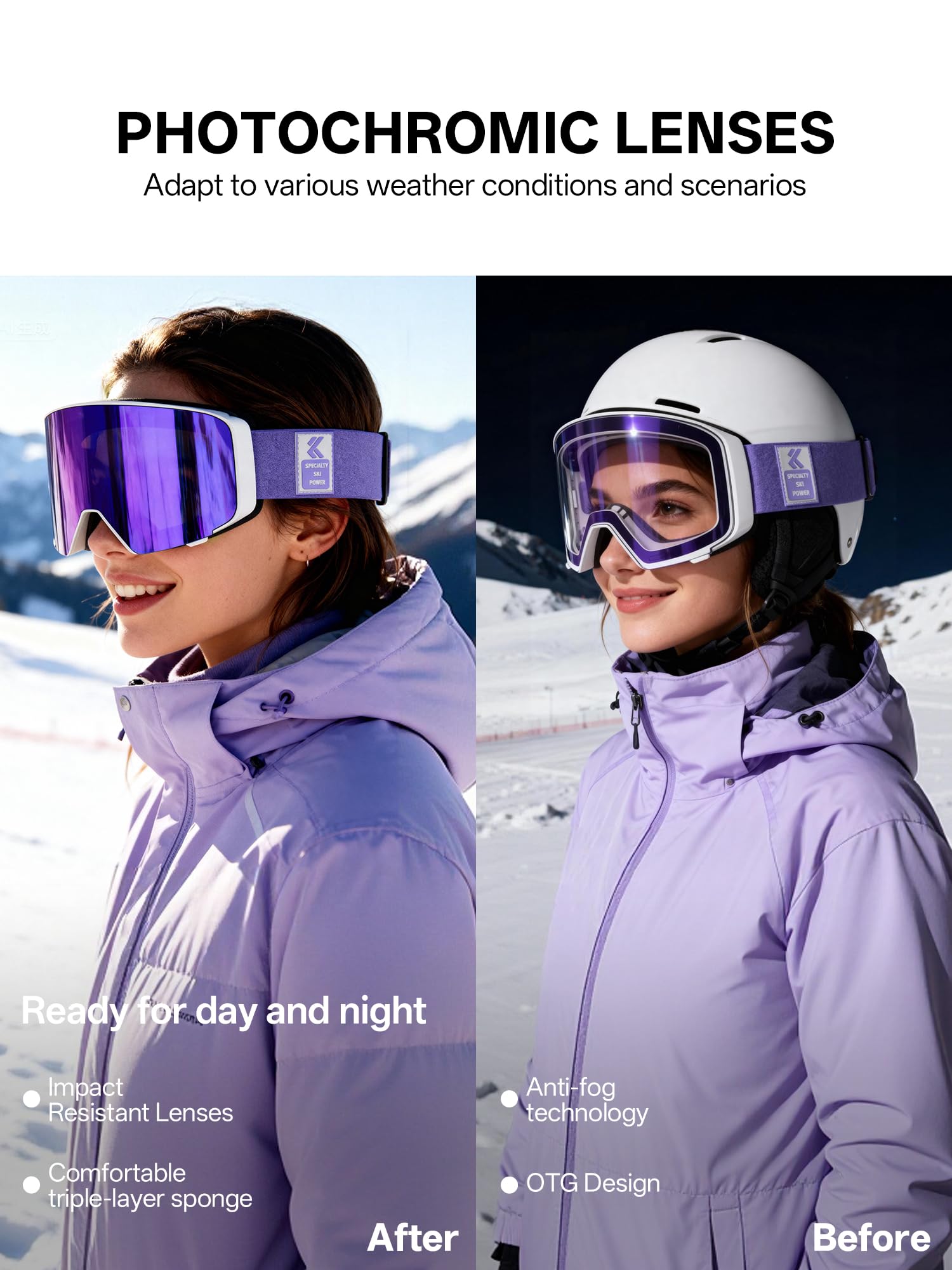 KAPVOE Maschera da Sci con Lente Magnetica Ribaltabile UV400 K724 | Antinebbia e compatibile con casco per uomo, donna e ragazzi; ideale per sci, snowboard e pattinaggio su ghiaccio