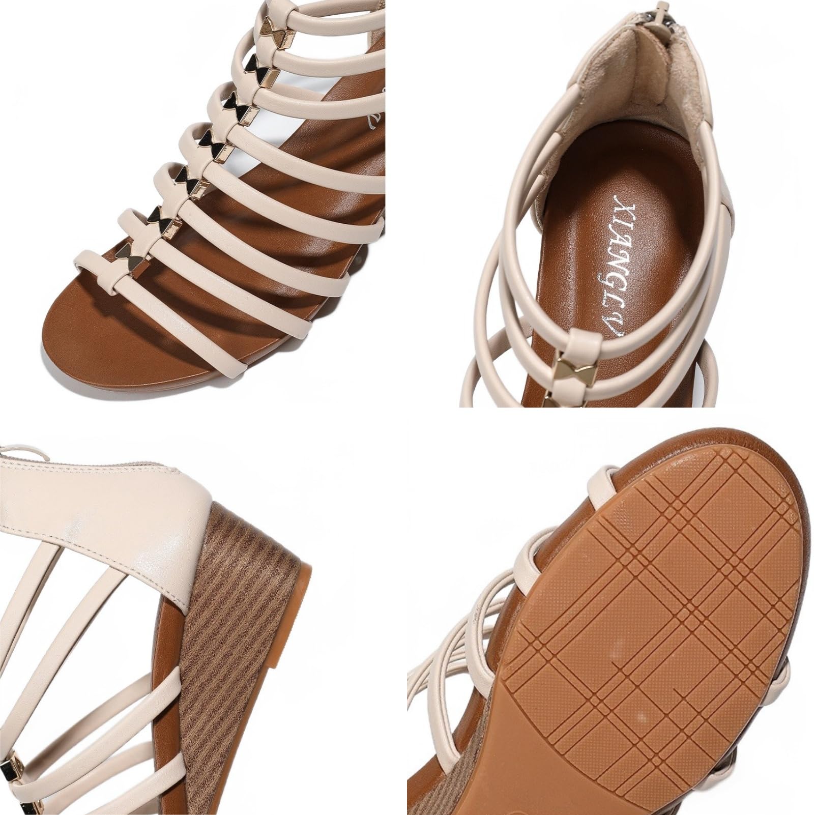 ANUFER Mujer Puntera Abierta Tirantes Sandalias Romanas Cremallera Trasera Cuña Verano Zapatos Gladiador