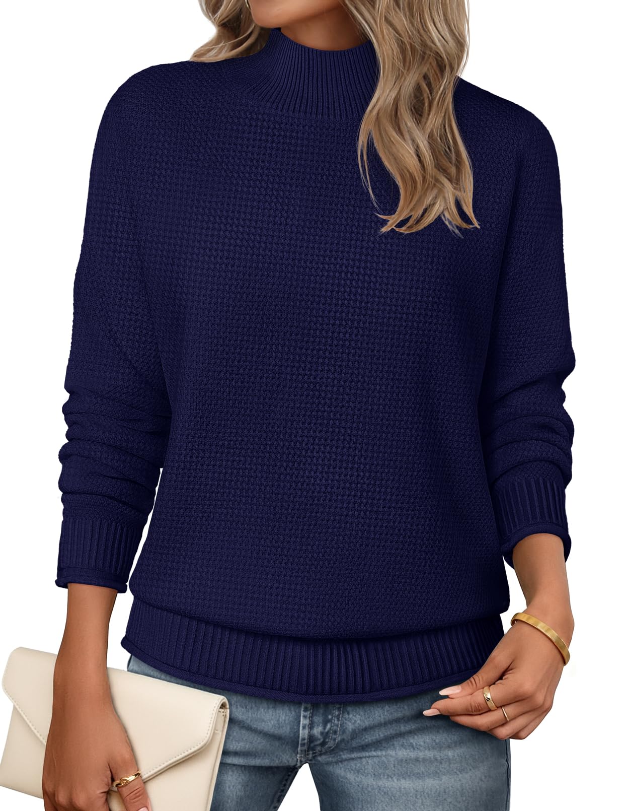 MEROKEETY Womens Turtleneck Long Sleeve Fall Cozy Knit Sweater 2026 Trendy | Loose Pullover, Ribbed Hem, Solid Color, Drop Shoulder, Casual Jumper Top, Cozy Outfits, Fall Fashion, Warm Winter Clothing