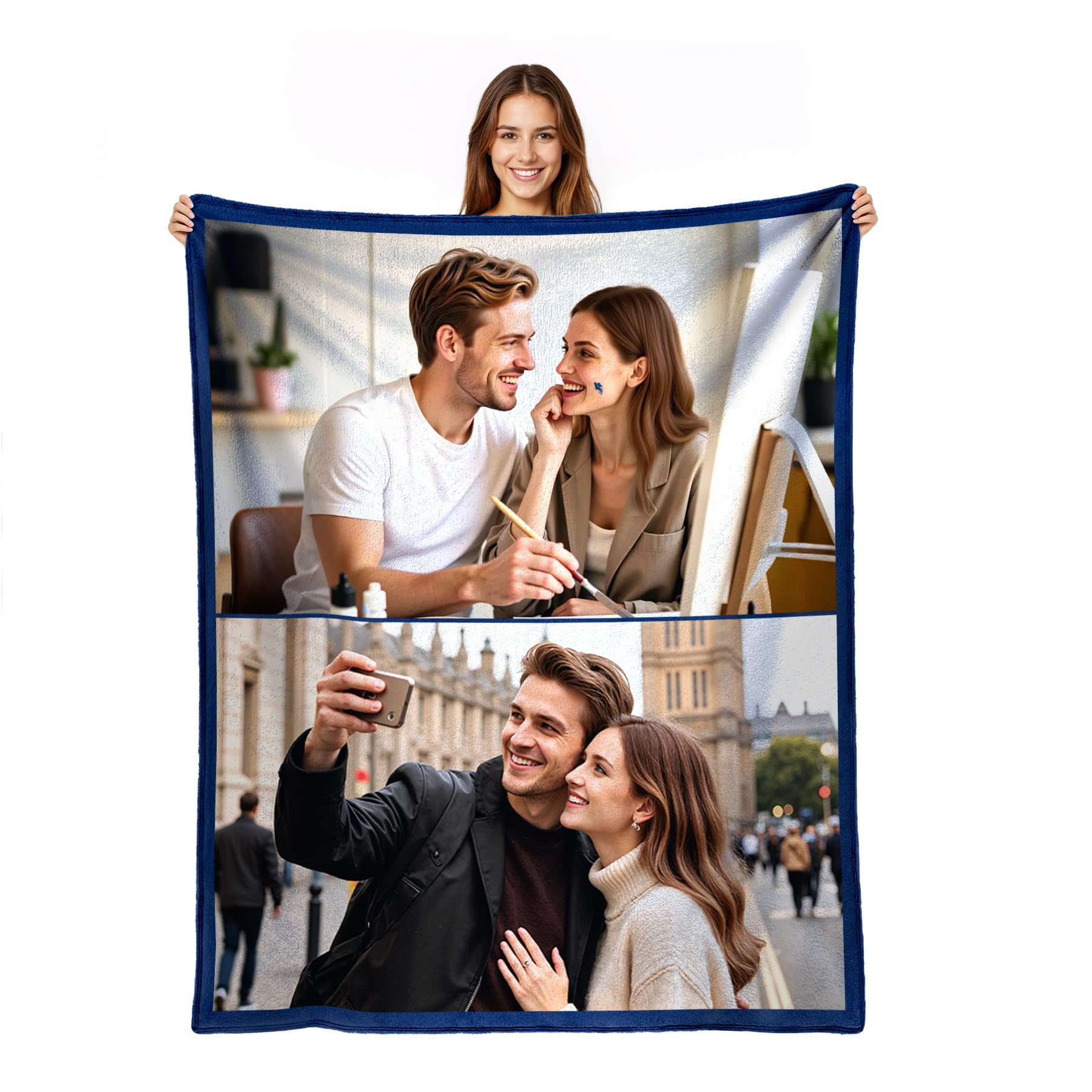 Personalised Photo Blanket for Adults, Custom Throw Blanket with Picture, Birthday Christmas Valentines Gifts for Girlfriend Boyfriend Her Him Women Men Couple (2 Photo)