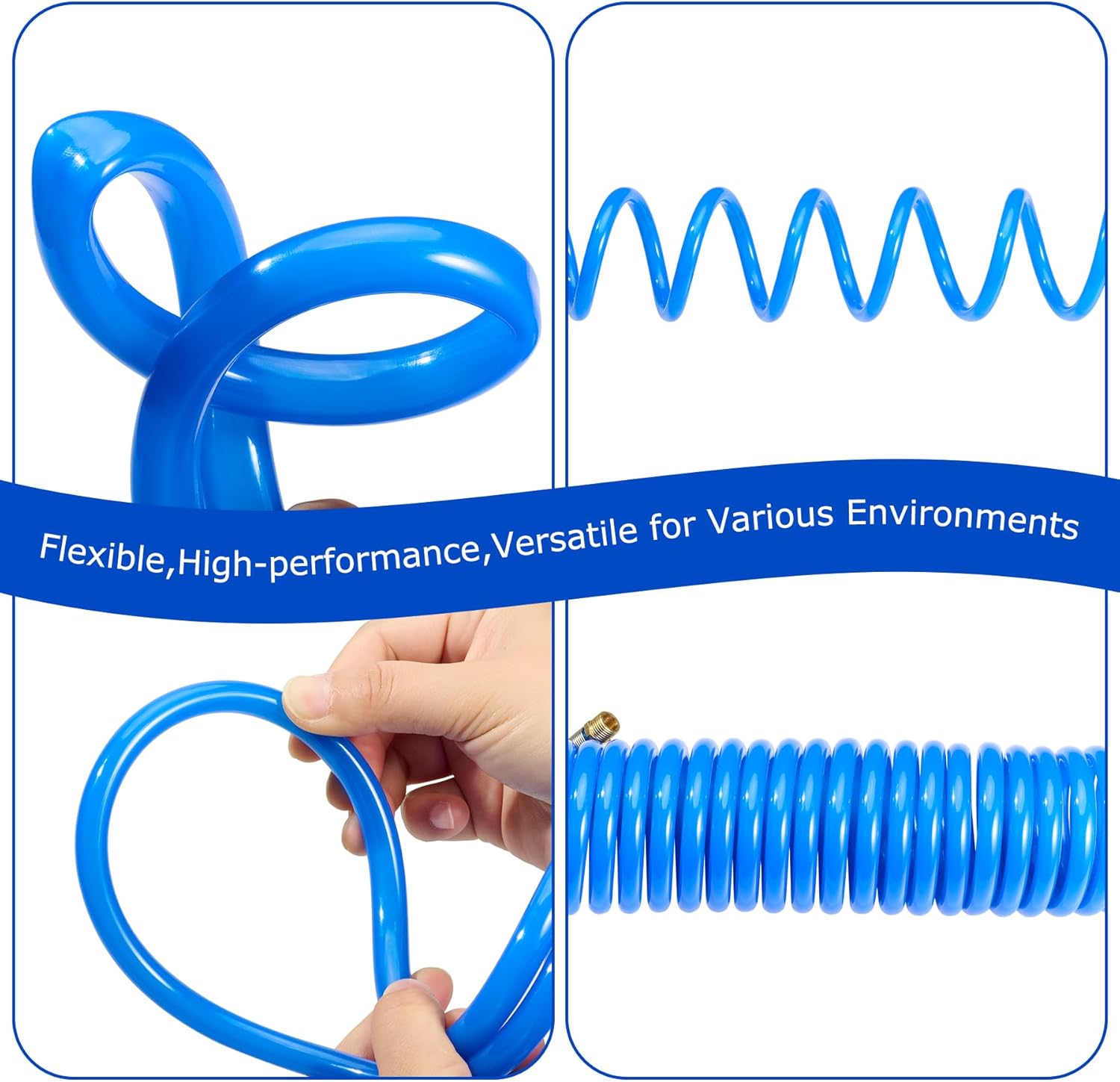 Professional Recoil Air Hose 1/4" ID x 20ft - Flexible Polyurethane Coil Hose with Rotating Swivel End, Durable Bend Restrictor for Air Compressors & Pneumatic Tools