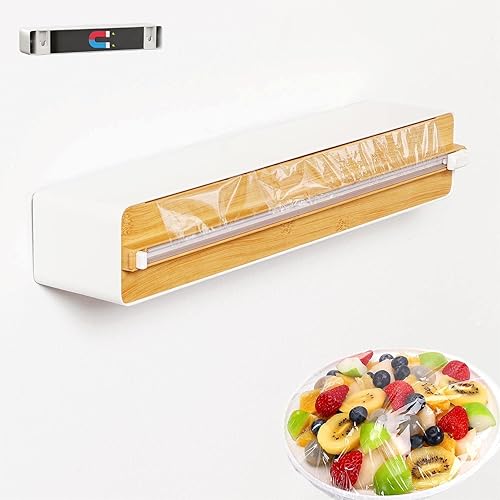 Dispensador magnético de plástico con cortador, práctico organizador de papel de aluminio recargable para cajón, incluye un rollo adicional de