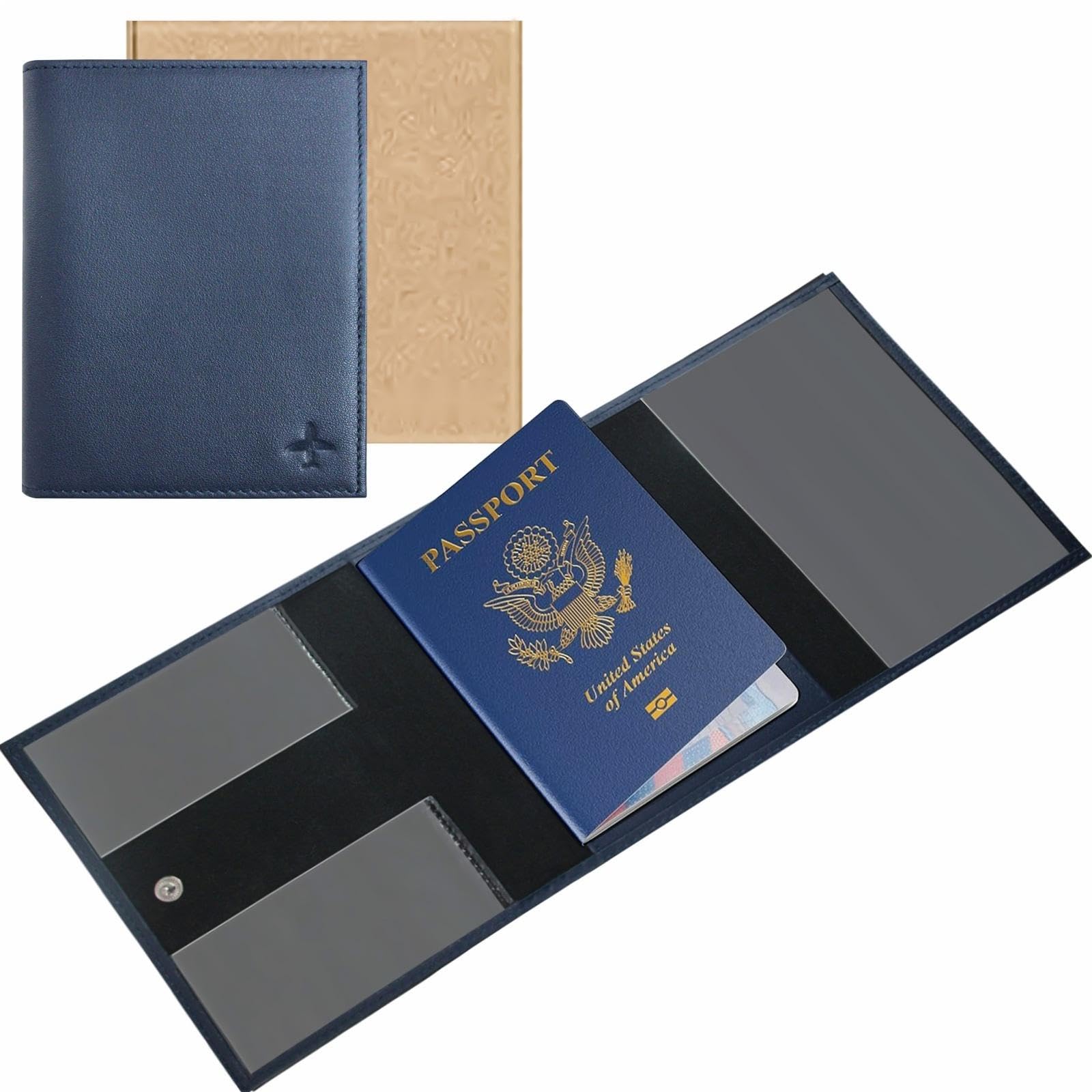 Boshiho Cartera para pasaporte de piloto – Accesorios de cuero azul para pasaporte, pasaporte de viaje de cuero premium, organizador de documentos de viaje, funda protectora para pasaporte, tarjeta de