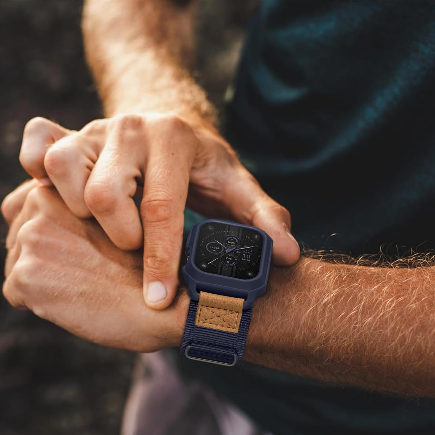 SUNFWR Bands Compatible with Apple Watch 44mm 45mm with Case,Rugged Sport Apple Watch Strap with Protective Cover for iwatch Series 9/8/7/6/5/4/SE for Men(Blue) - Image 7