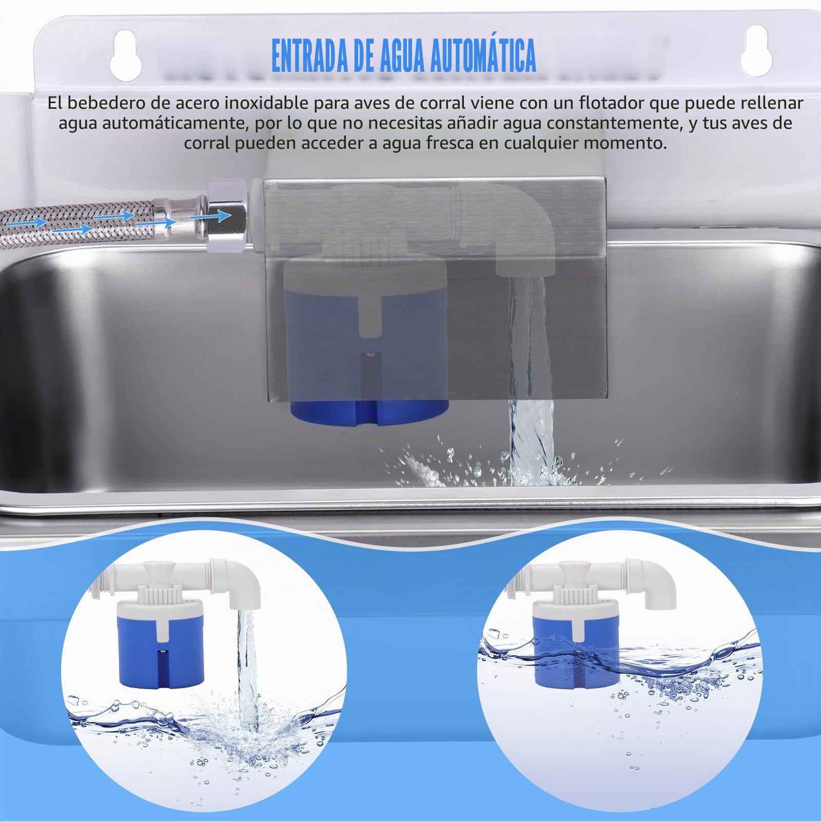 10L Bebedero Automático para Animales Bebedero de Acero Inoxidable para Perros con Válvula de Flotador para Ganado Caballo Cabra Oveja Perros (Plata, Grande)