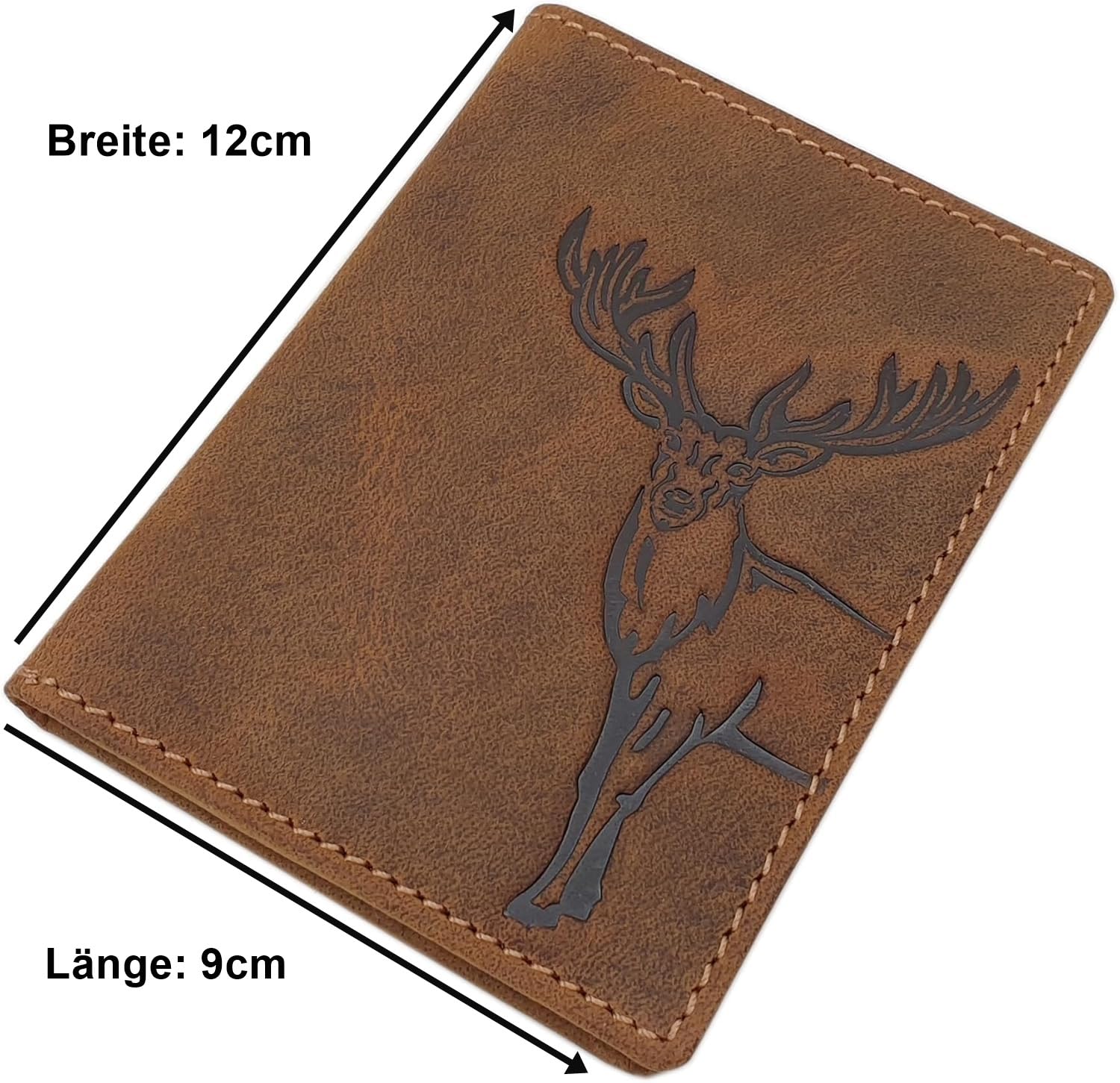 myledershop Etui ze skóry bawoła licowego na dowód osobisty, etui na dowód osobisty, etui na karty kredytowe, motyw jelenia, ochrona RFID i NFC, w kolorze brązowym