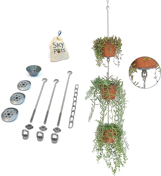 — Three Pack, Pot Hanger Kits + Accessories - Hang and Connect Your Clay Pots, Stainless Steel - Indoor Outdoor - Connectable Hanging Planter Vertical Garden w/Drainage for Healthy Plants