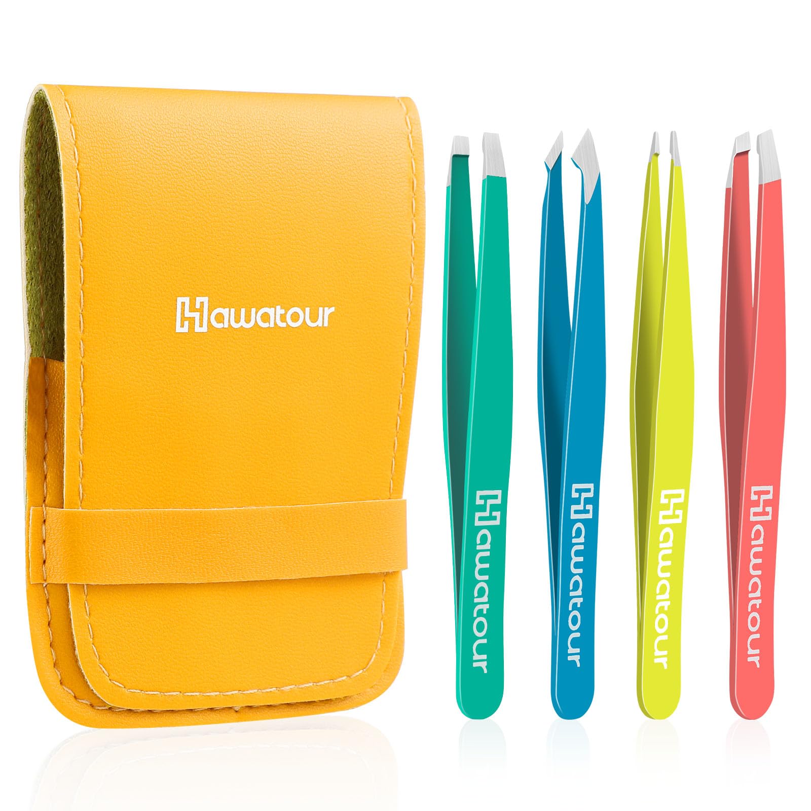 HAWATOUR Tweezers Set 4Pcs for Women, Multicolored
