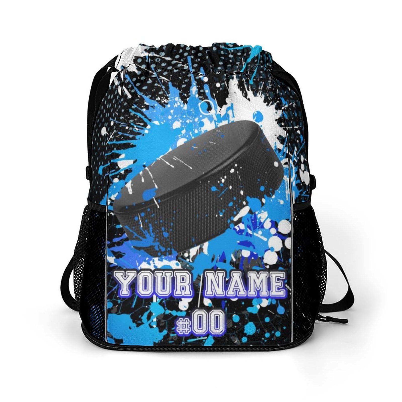 ZCJB-WSRY Custom Hockey Drawstring Backpack - Cool Cinch Sack, String Backpacks with Pocket for Kids Women Men Boys Girls for Gym Outdoor Sports Travel Athletic Drawstring Bag - Lightweight/Foldable