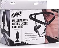 Vista 4 de STRICT Arnés de anillo de polla masculina con tapón anal de silicona