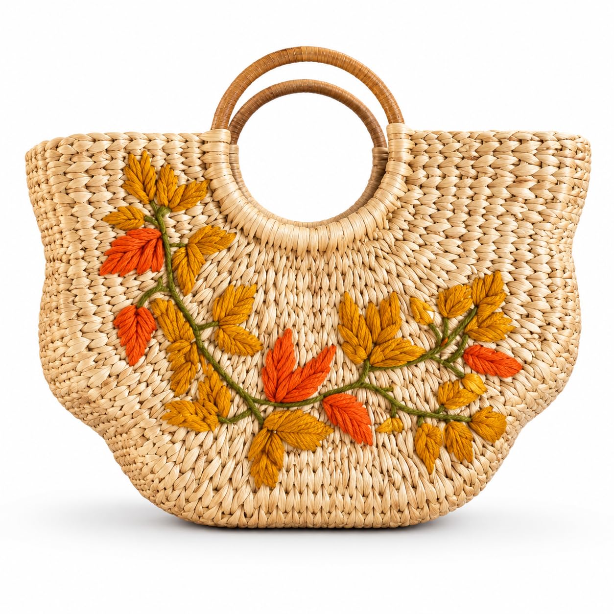Women's Handwoven Straw Tote Bag with Floral Embroidery | Natural Woven Handbag with Round Handle | Lightweight Beach Tote for Shopping, Travel, Vacation & Casual Everyday Use-picture-25
