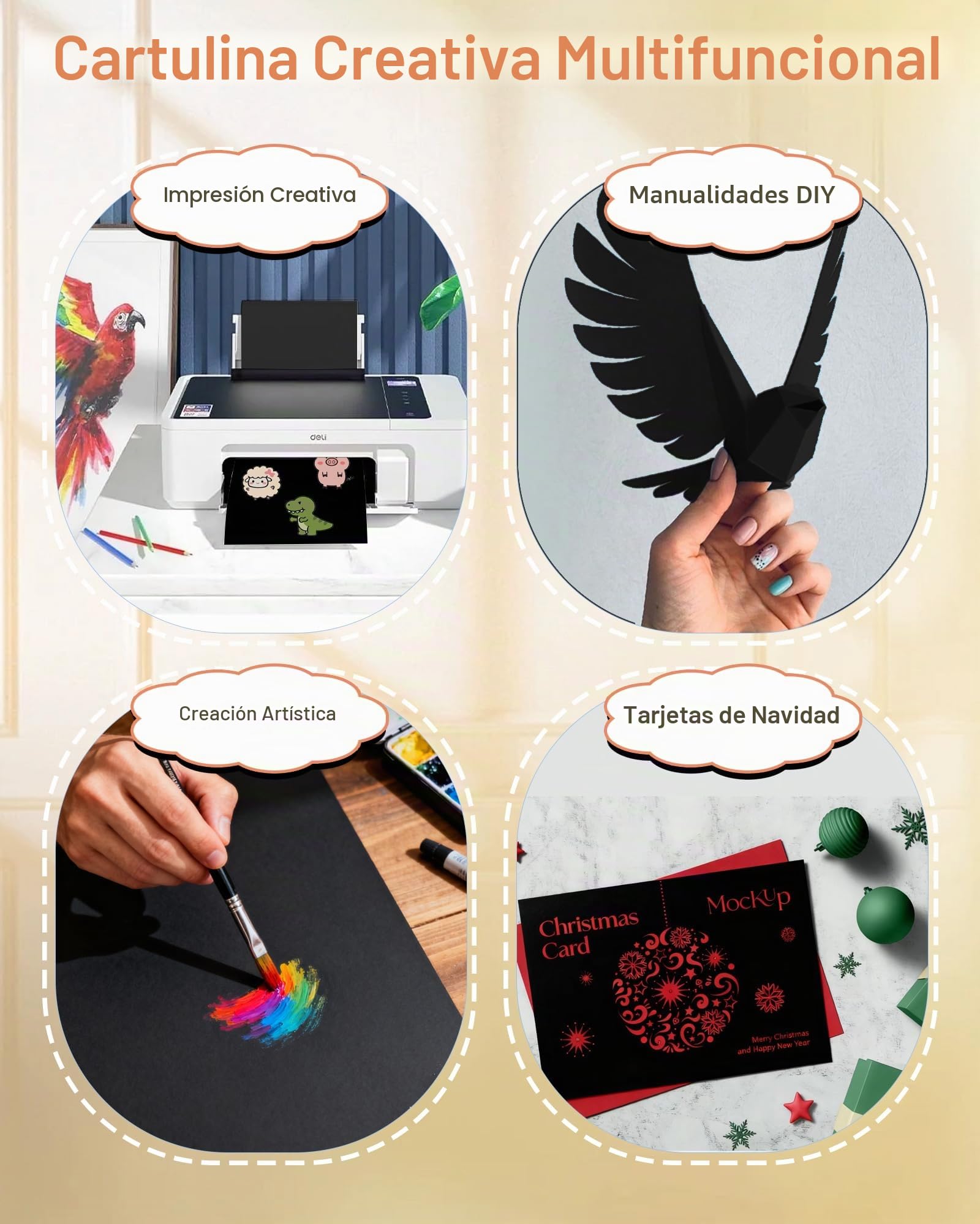 100 Hojas Cartulina Negra A4 – Cartulina A4 de 120 g/m² para Scrapbooking, Origami, DIY y Manualidades, Papel Scrapbooking