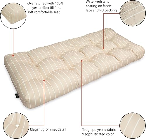 Miniatura 3 de Classic Accessories Cojín de banco para exteriores, rayas beige suave, 54 pulgadas de ancho x 18 pulgadas de profundidad x 5 pulgadas de grosor,