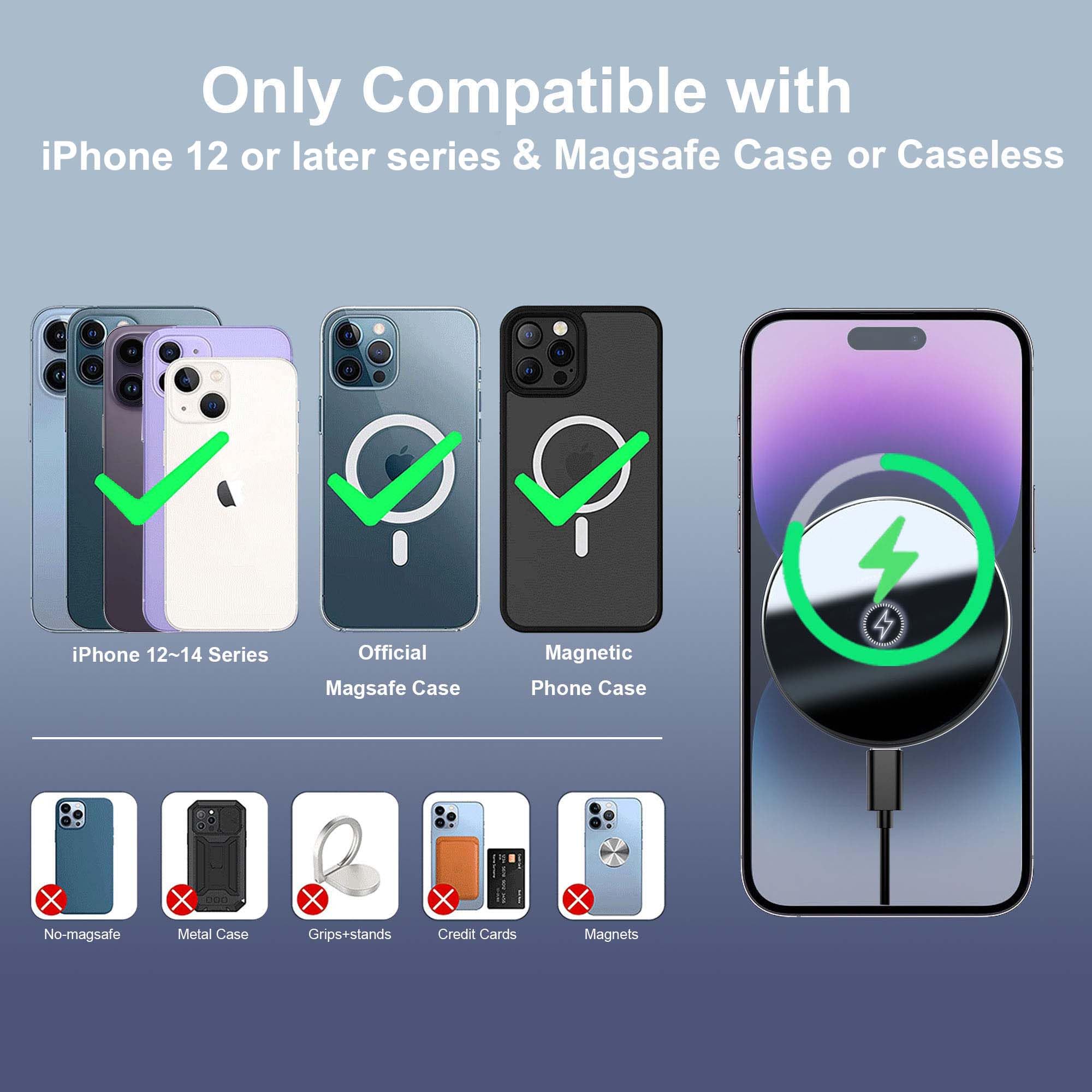 Mag-Safe - Cargador de coche inalámbrico de 15 W para iPhone, cargador de teléfono para encendedor de cigarrillos con doble puerto PD&QC3.0 de carga rápida para iPhone 16, 15 Pro Plus, Max 14, 13, 12