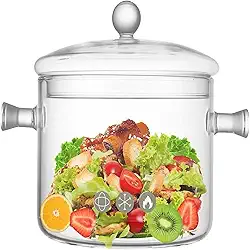 Panela de Vidro Borossilicato Alto com Tampa para Chama Aberta Alta Temperatura Grande Capacidade Sopa Binaural Cozinha