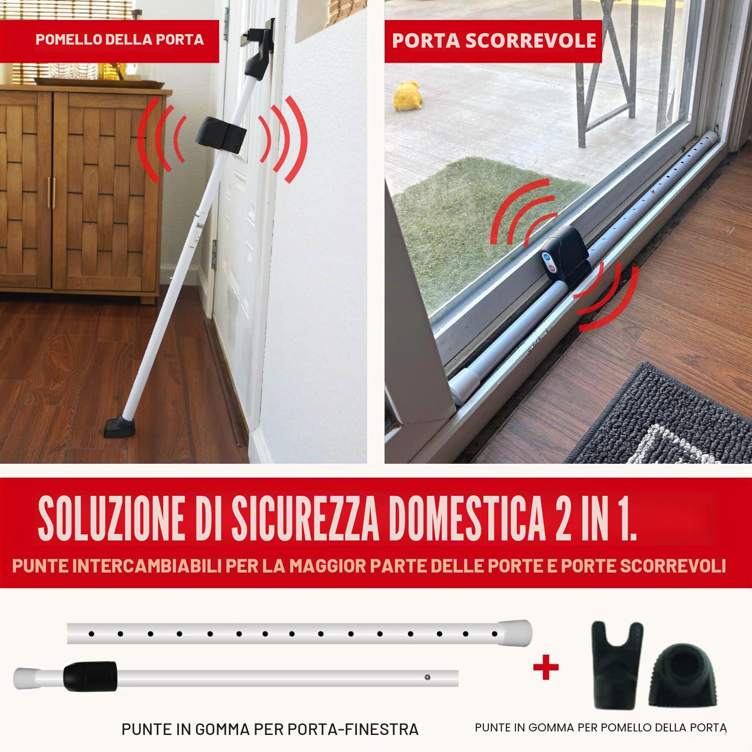 Securityman Barra di sicurezza per porta con allarme, sicurezza per porta scorrevole, fermaporta (allarme extra forte da 120 dB), goditi la tranquillità con il blocco della porta resistente e