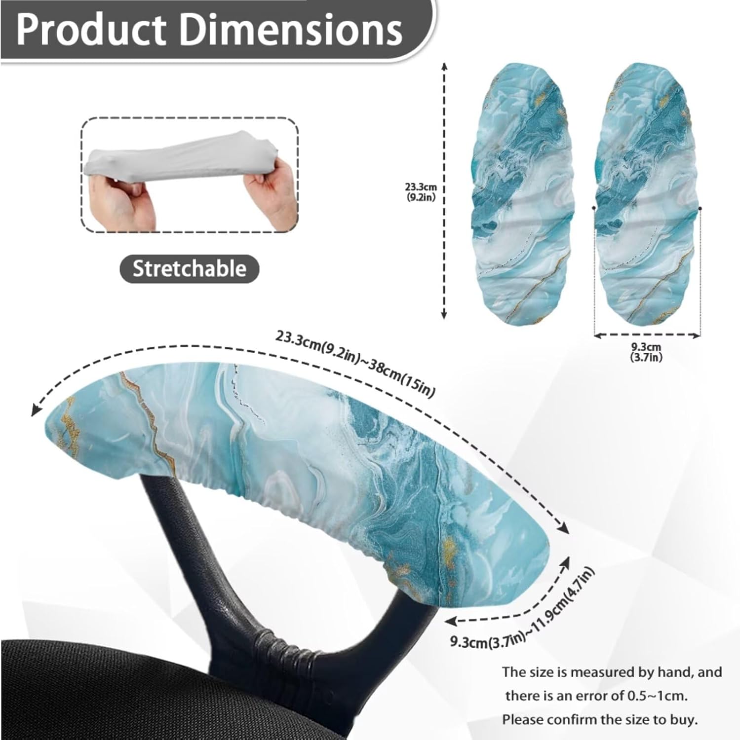 Light Blue Marble Office Chair Cover with Armrest Slipcovers Stretchable Soft Fit Boss Chair Protector Spandex Durable 3 Pcs Rotating Chair Cover, L
