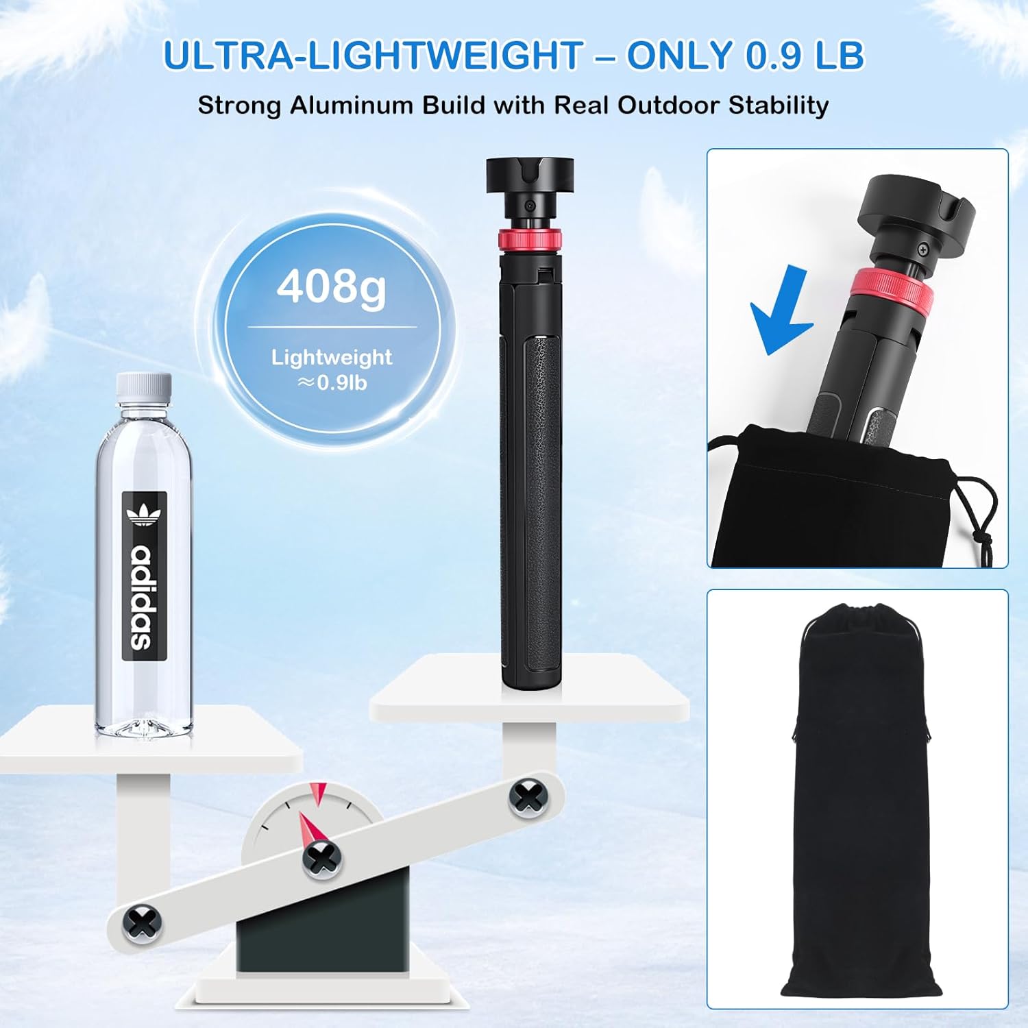 Portable Tripod Stand for Starlink Mini – Compatible with New & Old Pipe Mount Adapters, Lightweight 0.9 lb Aluminum Folding Base with Carry Bag for Camping, RV, Travel