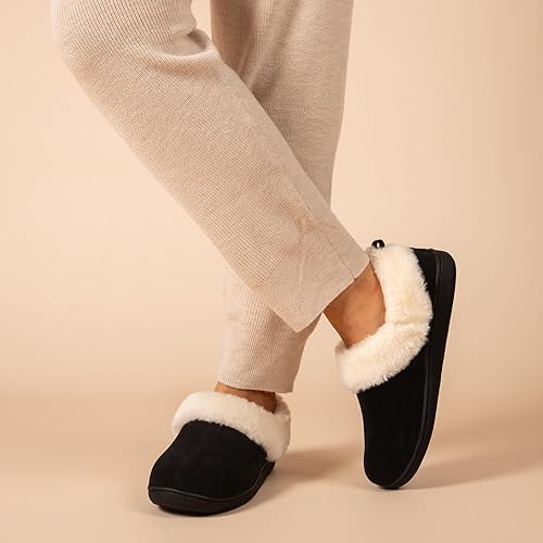 Miniatura 2 de FamilyFairy Women Memory Foam Bootie Slippers, Warm Cozy Micro Suede Slipper Boots with Fuzzy Plush Lining and Collar, Winter Non Slip House Shoes