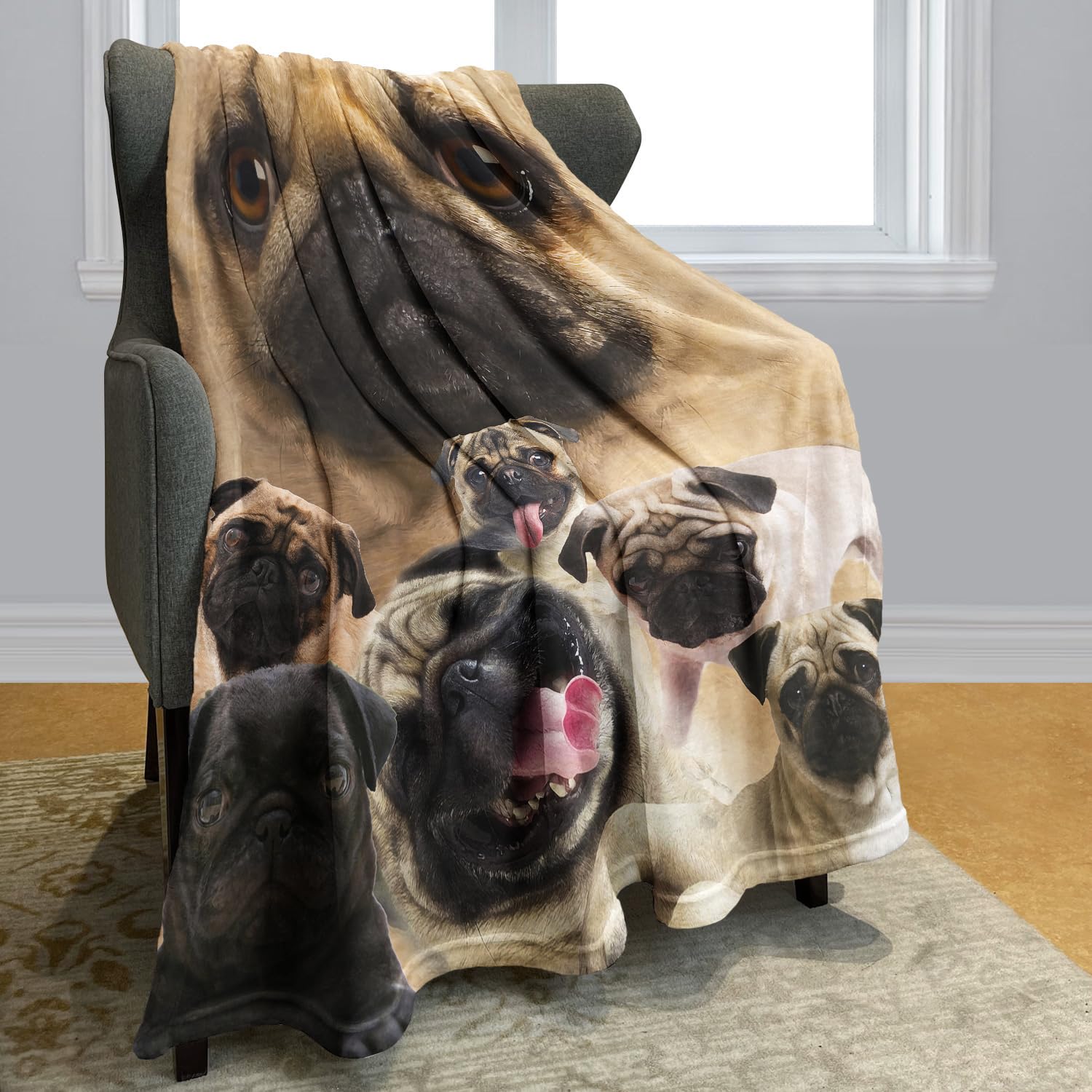 YISUMEI Decke 150x200 cm Kuscheldecken Sanft Flanell Weich Fleecedecke Bettüberwurf Komfortabler Mops Hund