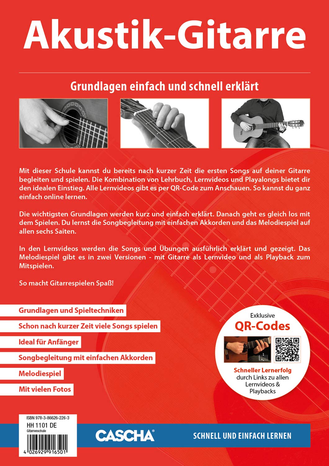 CASCHA 4/4 Konzert-Gitarre Einsteiger-Set I inkl. Lehrbuch QR-Codes - Tasche - Stimmgerät - Plektren I für Anfänger & Kinder ab 10 Jahre - ideal zum Gitarre lernen I Akustik-Gitarre mit Nylon-Saiten