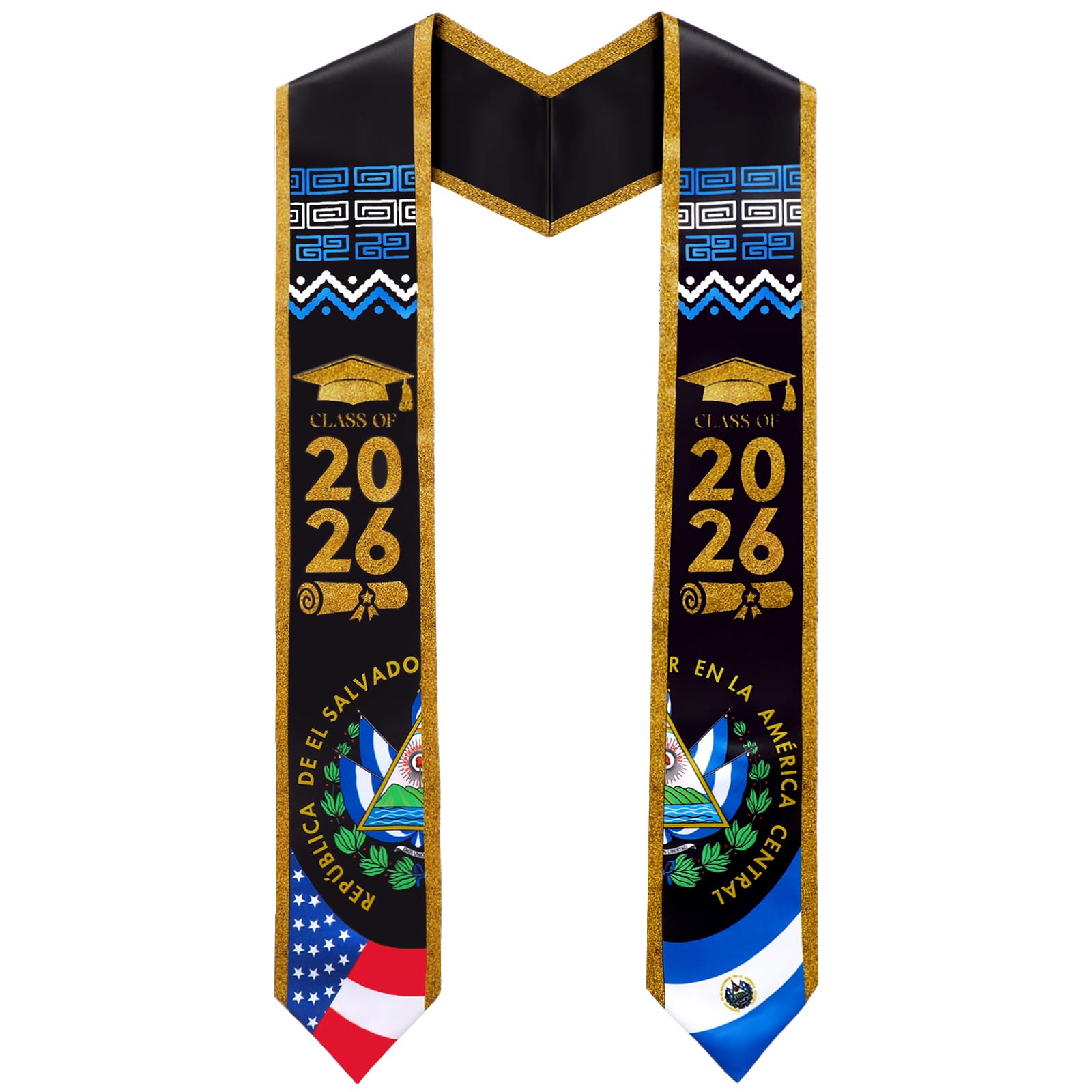 Jamntower El Salvador Graduation Stole Sash American Flag Mixed Stole Sash Class of 2026 Grade Decoration for International Student