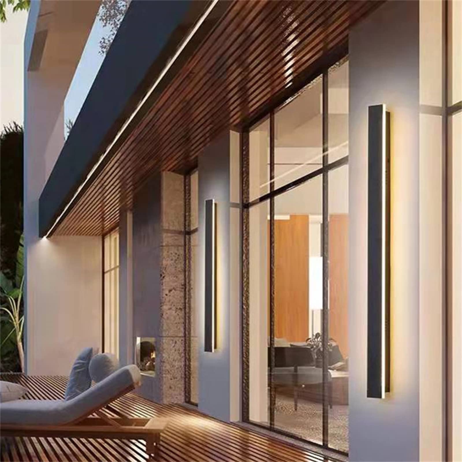 Luz Exterior Jardin Apliques de Pared LED Regulable con 2.4G Control Remoto Lámpara de Pared Interior Largo Barra Negro Luz de Aluminio Brillo Ajustable IP65 Impermeable Salón Baño Patio (200cm 96W)