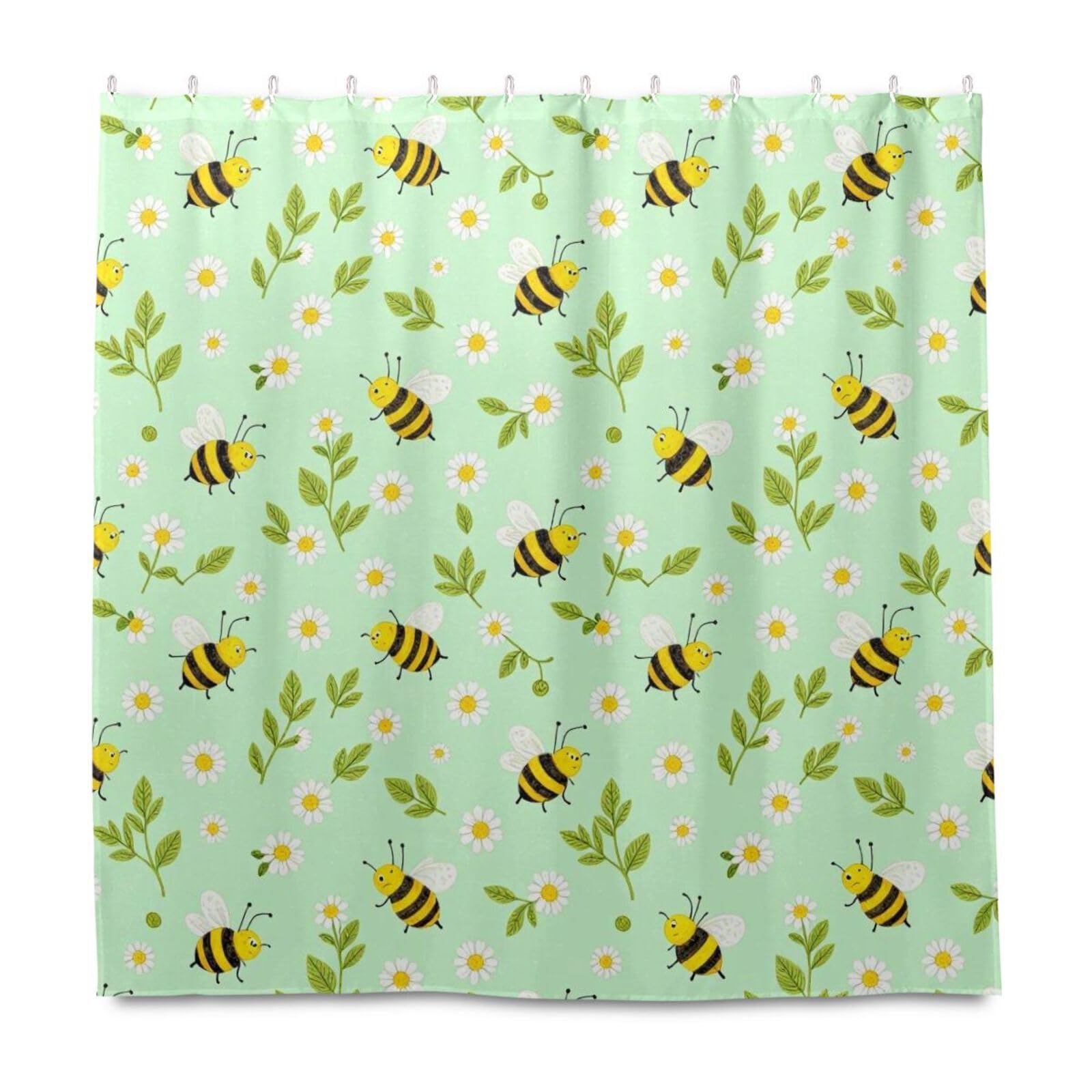 Rideau de douche imperméable lavable à motif abeille bleu ciel
