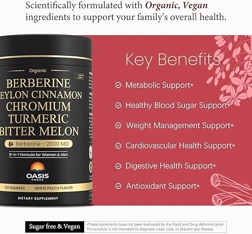 Miniatura 3 de Suplemento de gomitas de berberina de 2000 mg, HCl de berberina con canela de Ceilán, cromo, cardo mariano orgánico para mujeres y hombres, apoyo al