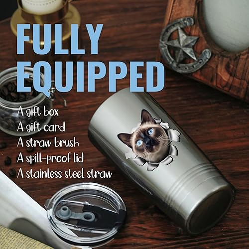 Miniatura 2 de Onebttl Regalos de gato siamés, regalos de gato 3D para mamá, papá, vaso aislado de viaje de 20 onzas, perfecto para Navidad, cumpleaños, Acción de