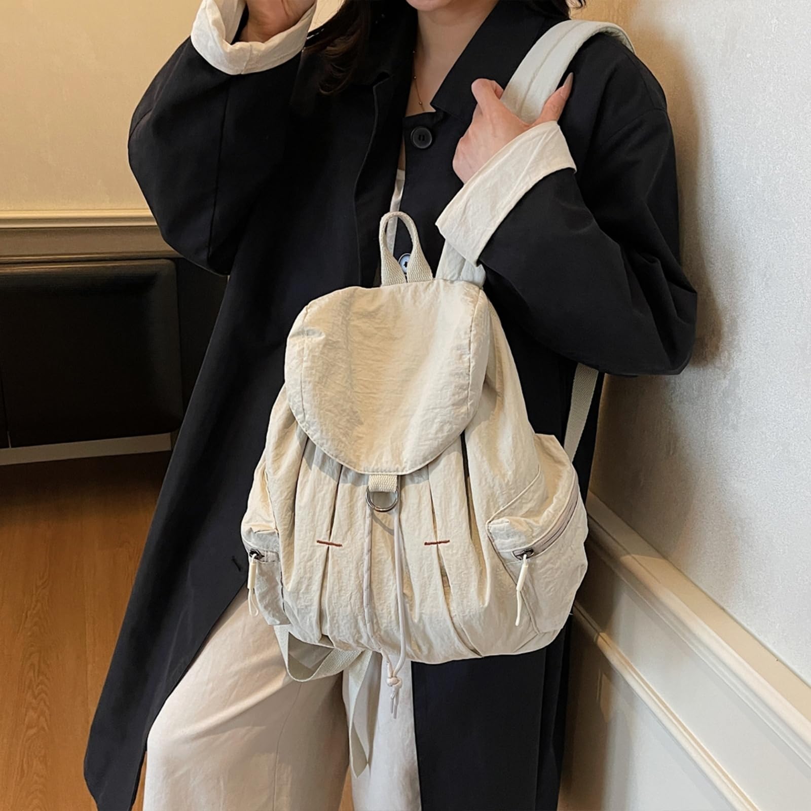 Zaino A Flap Cordone Leggero delle Donne Grande capacità per L'uso della Mamma dello Shopping All'aperto del Pendolare-Blue