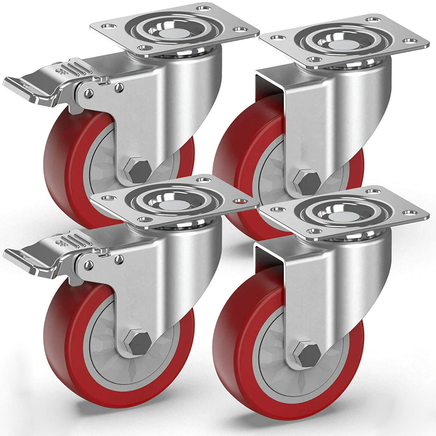 Buy Castor Wheels 100mm,4 Moving Caster Wheels with Brake Heavy Duty Swivel Wheels for Furniture