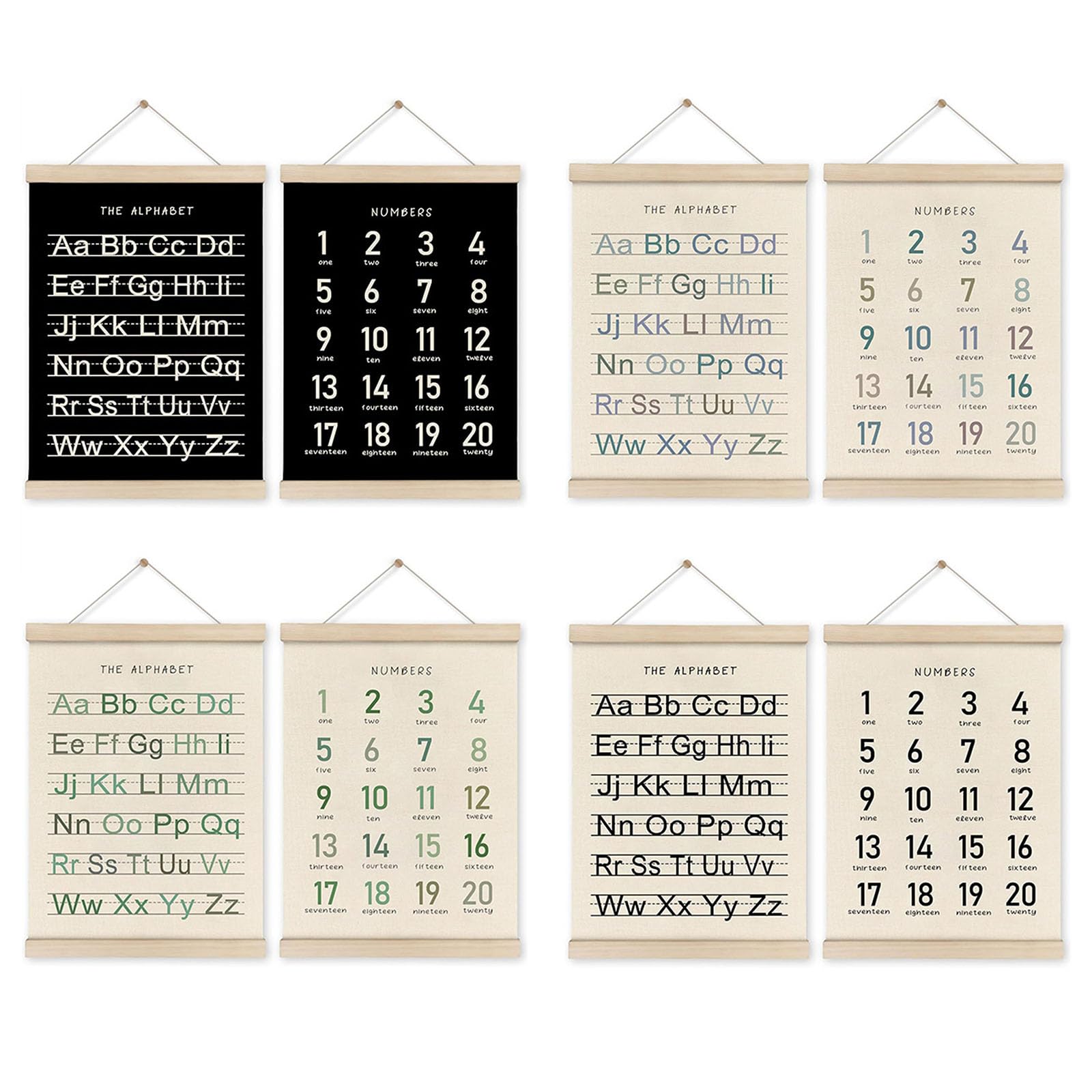 PANGBOER Affiches murales éducatives avec et chiffres, 2 pièces, avec cadre en bois, pour décoration de chambre d ' enfant et de crèche, facile à suspendre, Art de chambre d ' enfant