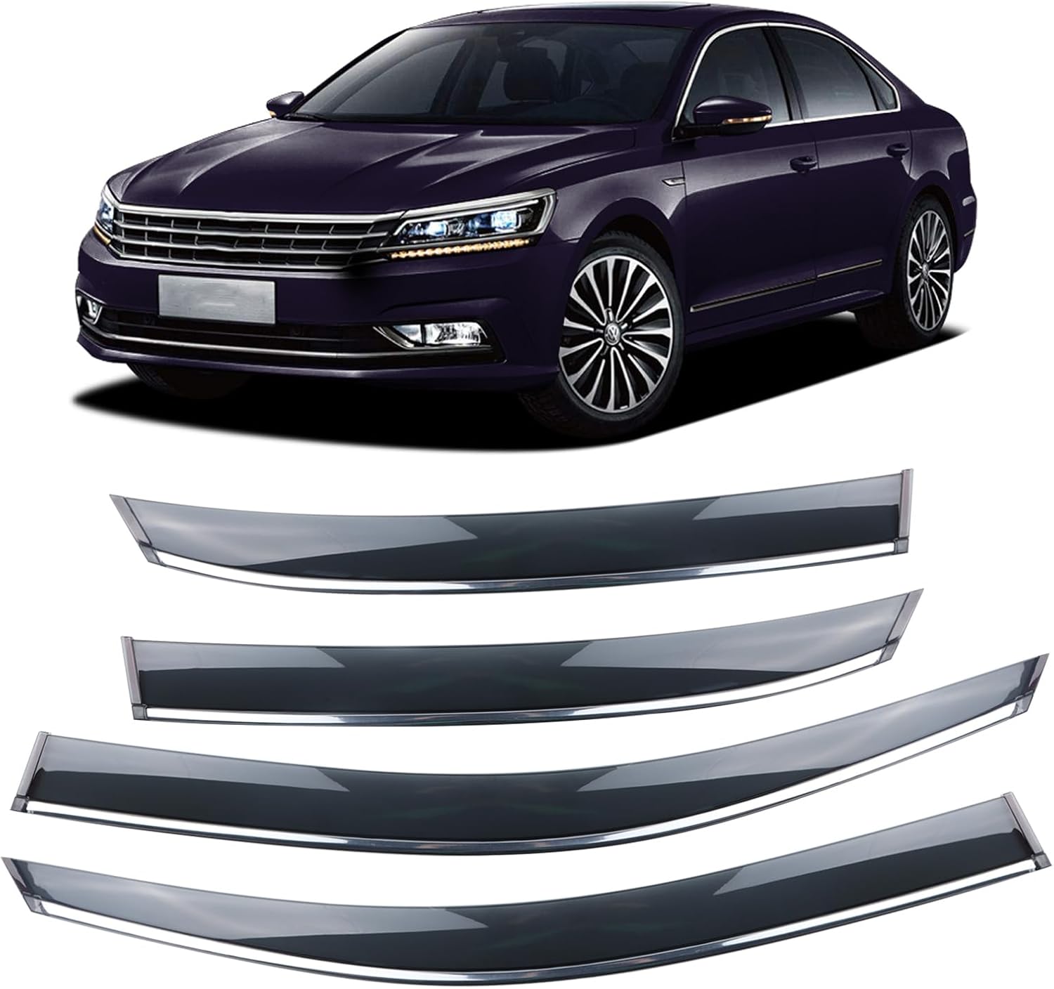 Rain Guards Suitable for 2011-2018 Passat,Window Visor,Dark Smoke Accessories,Window Deflectors,Rain Guard, 4 pcs