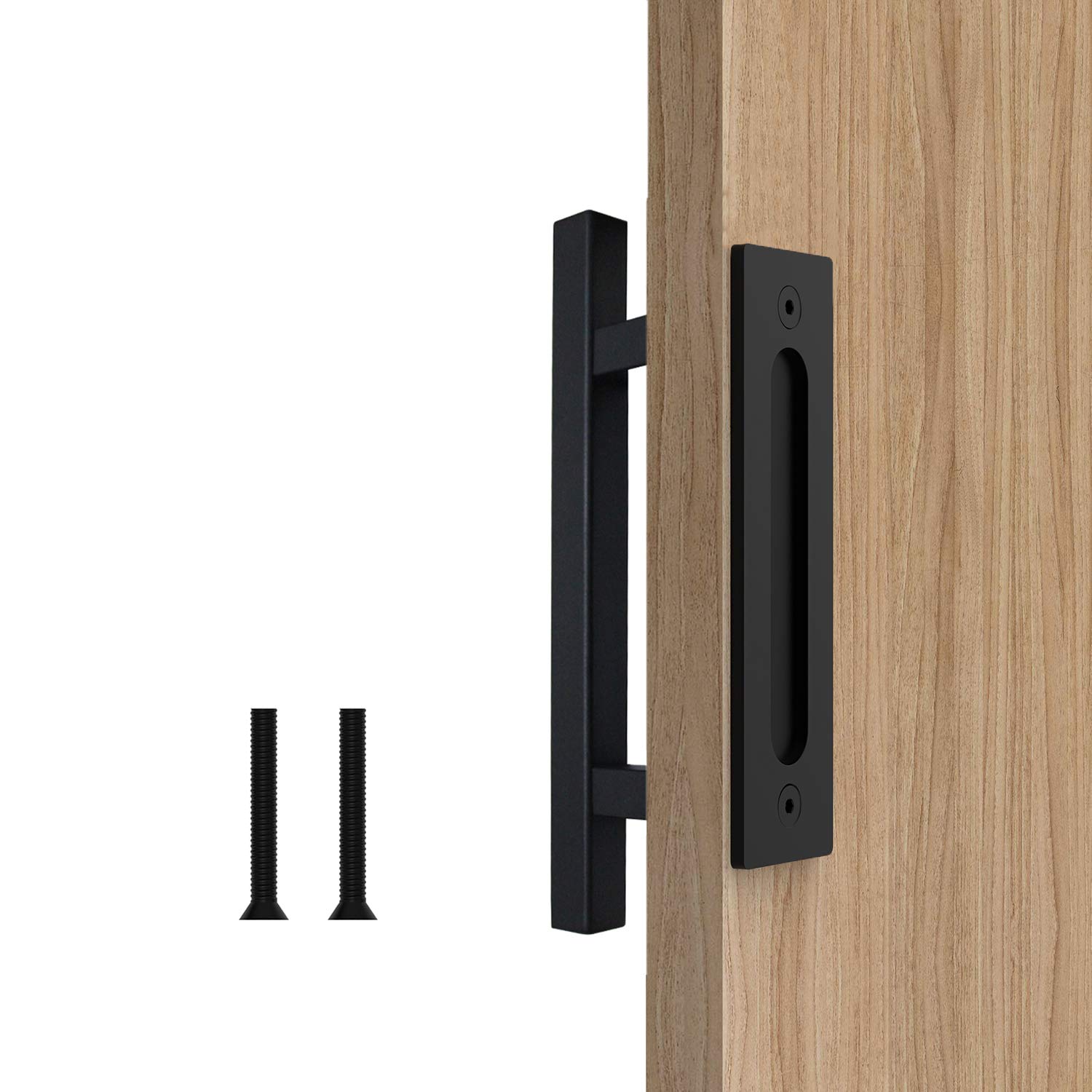 Orgerphy 10” Black Barn Door Handle and Pull Square Shape | Black 10 inch Square Heavy Duty Solid Steel Gate Handle | for Barn Door Gates Garages Sheds| with Flat Bottom Easy to Install