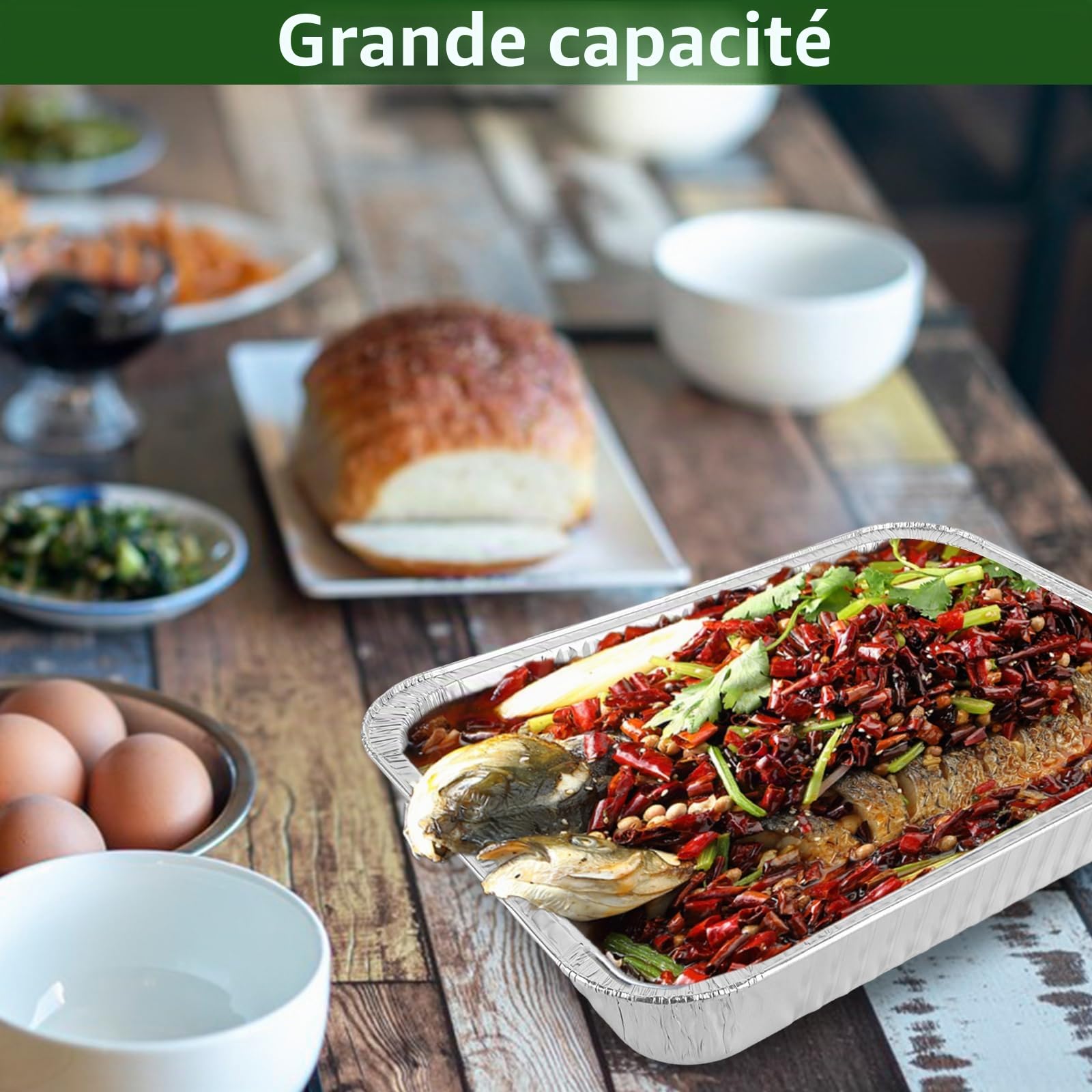 30 Pièces Barquette Aluminium, 4900 ml Plateaux de Cuisson, Réutilisable Plat Aluminium pour Barbecue à Gaz, Rôtis, Cuisson(37 x 26 x 7 cm)