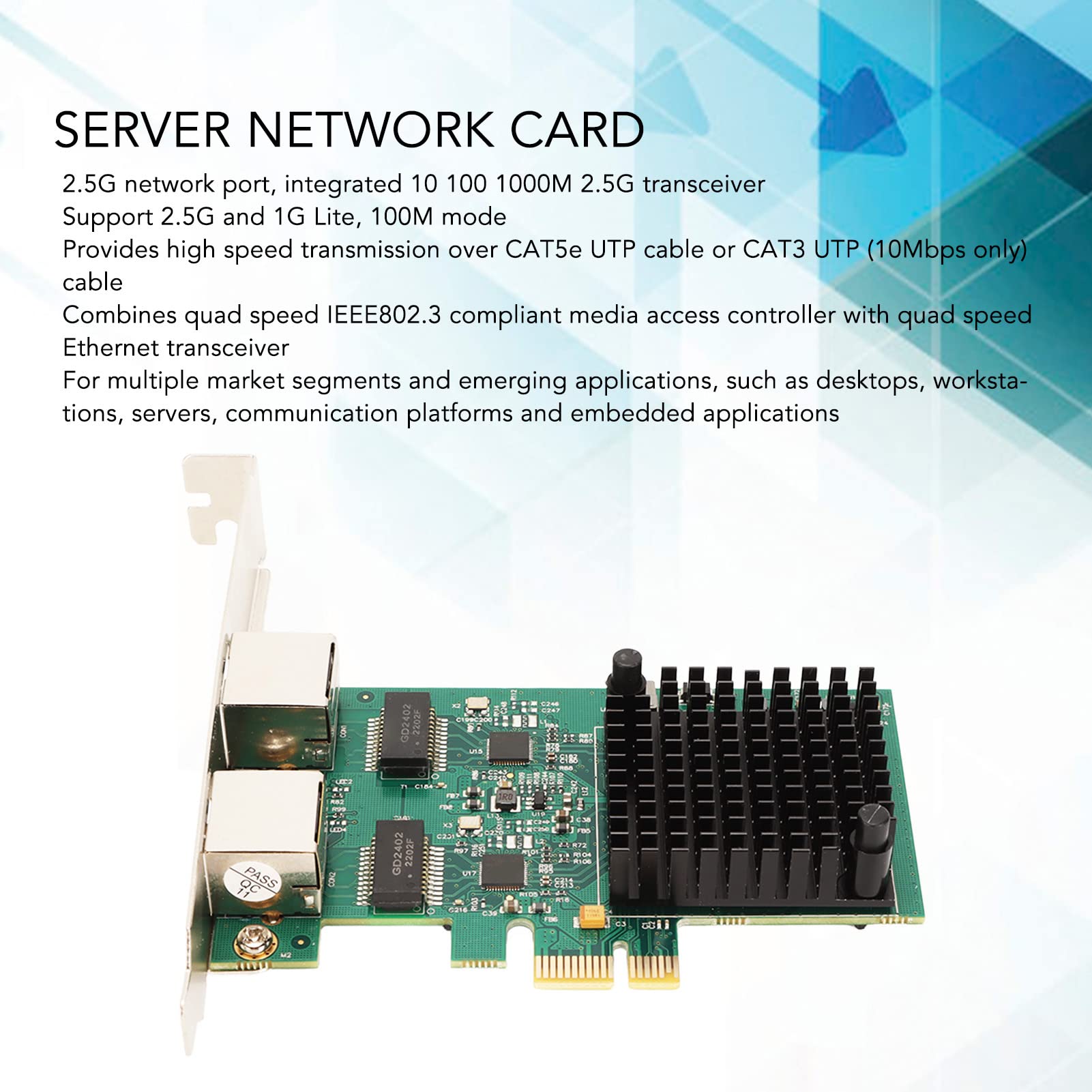 Zunate Scheda di Rete PCIE X1, Cavo in Rame a Doppia Porta 2,5 G RJ45 Scheda LAN Ethernet Scheda di Rete Controller Adattatore, Chipset Realtek RTL8125B