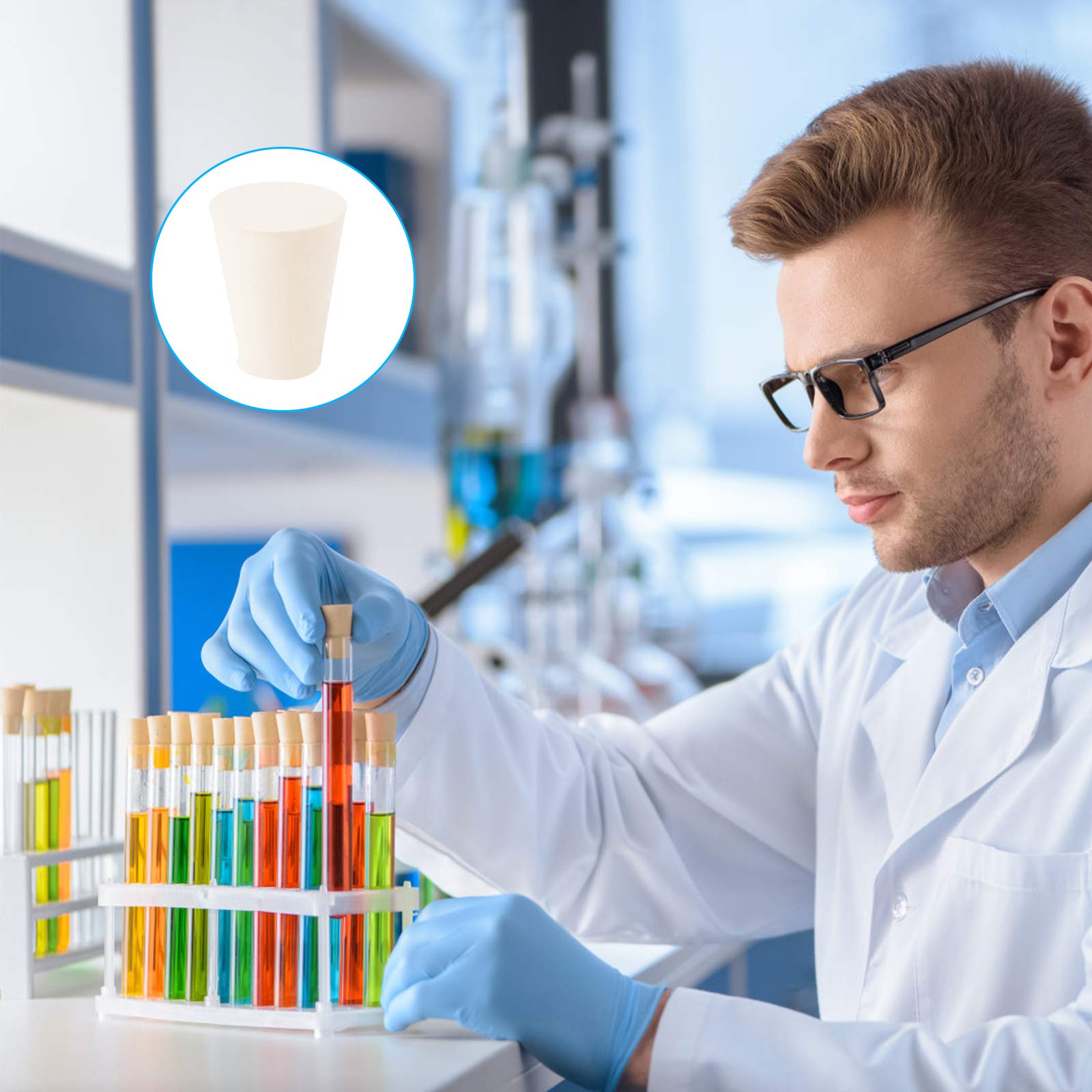 Tappi In Gomma Da Laboratorio 30 Pezzi - Forma Conica Per Tenuta Ermetica - Bianchi - Foto 2