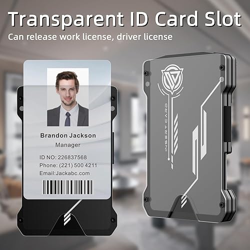 Miniatura 2 de Cartera minimalista para hombres - Cartera delgada de aluminio con clip para dinero y soporte transparente para tarjetas de identificación, cartera