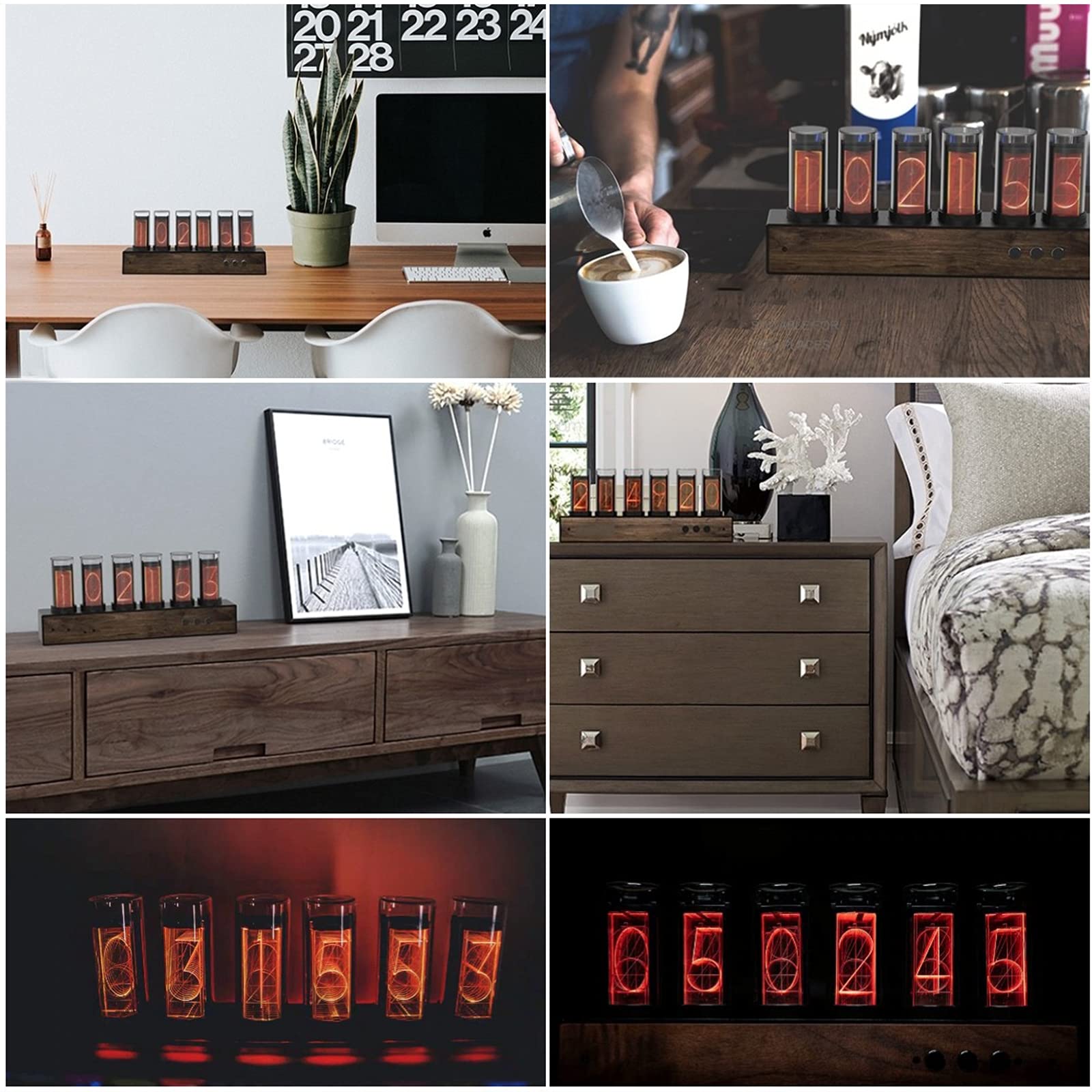 Cadeaux personnalisés, Horloge à Tube numérique, Horloge à Tubes Nixie LED, 7 Modes d'éclairage/Personnaliser la lumière d'arrière-Plan/synchronisation précise/Conception