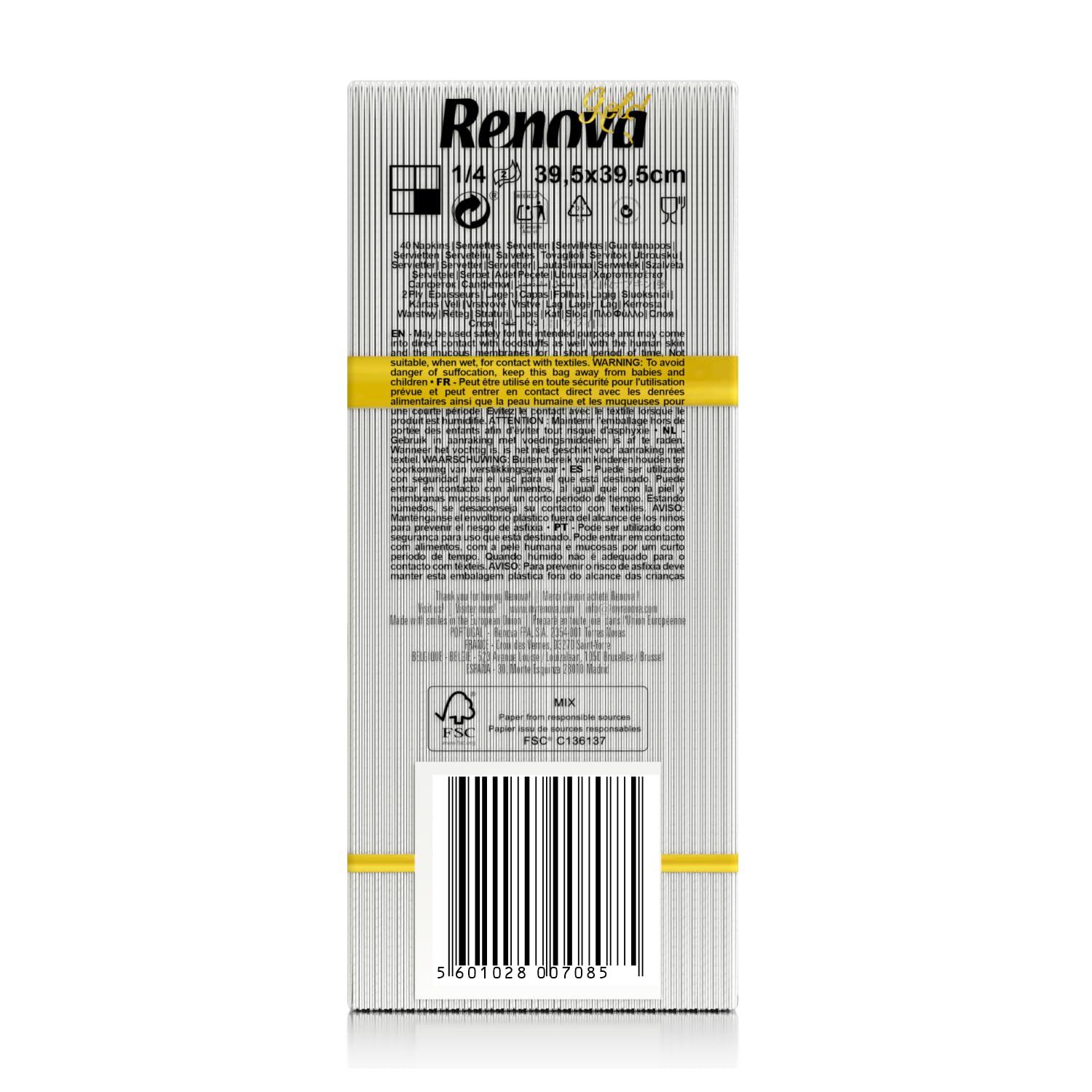 Renova Servilletas Renova Gold | 40 Servilletas Premium Blancas | Tamaño Grande | 2 Capas