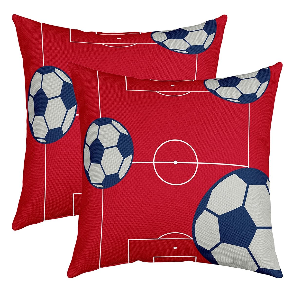 Football Throw Pillow Covers Set of 2 Football Court Decor Pillowcase for Sofa Couch Bed Chair Car Sports Theme Cushion Case Soccer Ball Patterne Red Outdoor Pillows Covers Room Decor 16x16 Inch