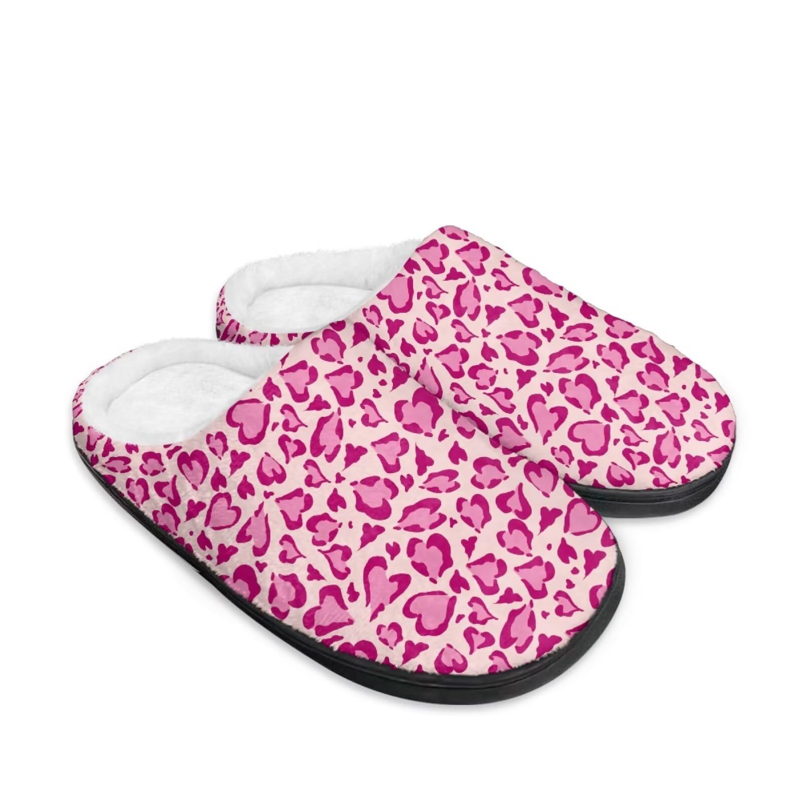 Jeiento Pantuflas de algodón con estampado animal para mujer, informales, suaves, ligeras, Estampado de leopardo rosa, 7.5/8.5 UK Wide